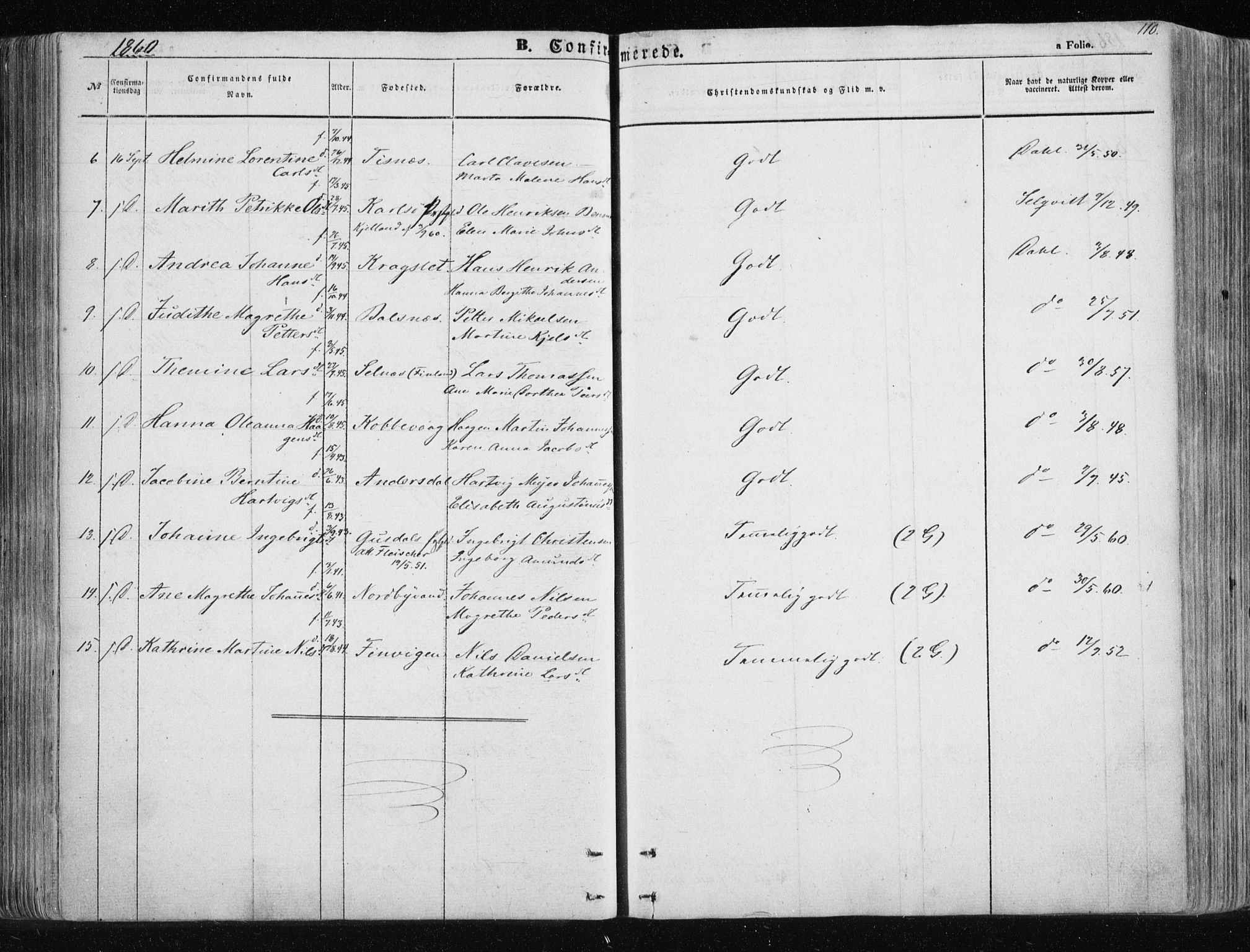 Tromsøysund sokneprestkontor, SATØ/S-1304/G/Ga/L0001kirke: Parish register (official) no. 1, 1856-1867, p. 110