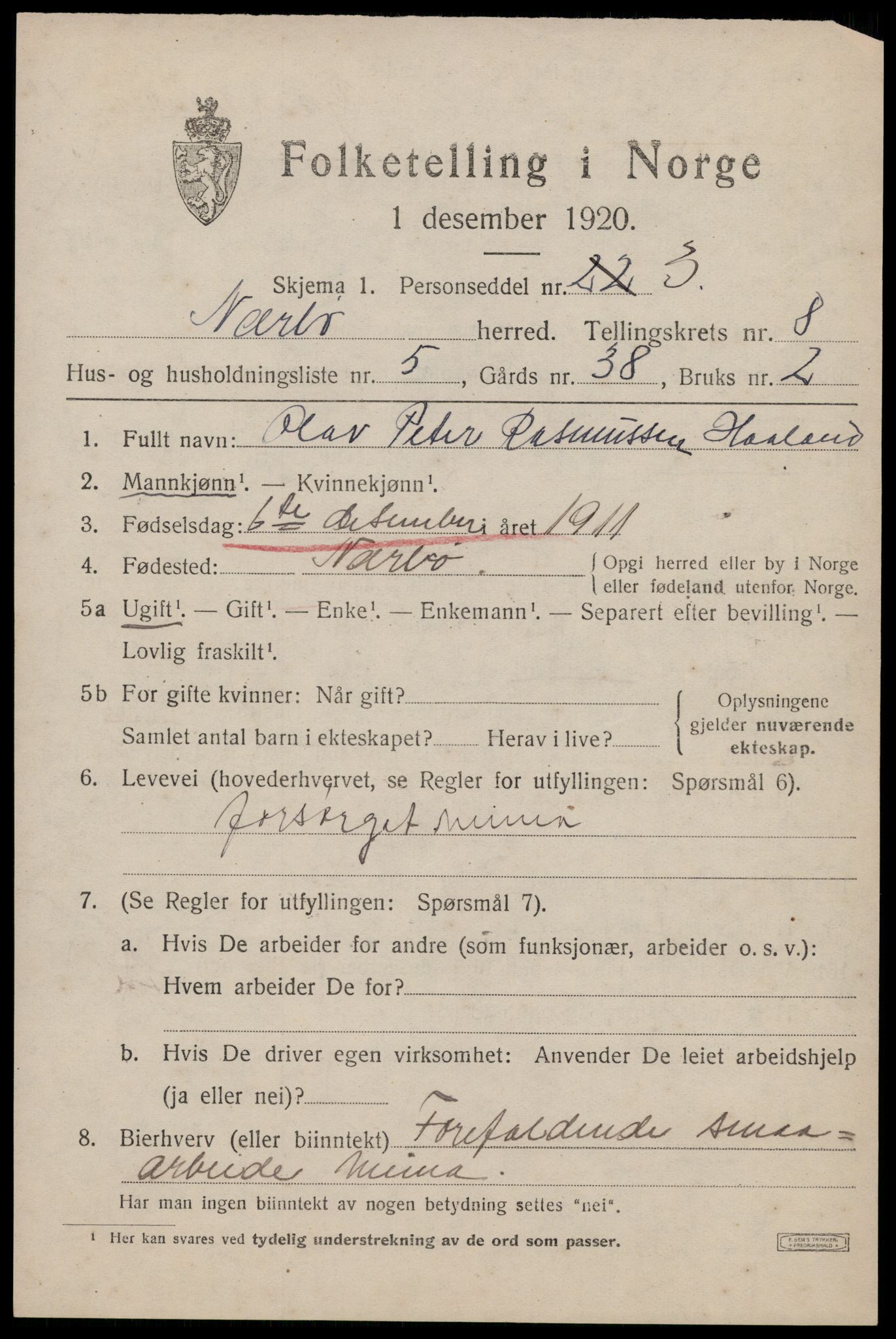 SAST, 1920 census for Nærbø, 1920, p. 5141