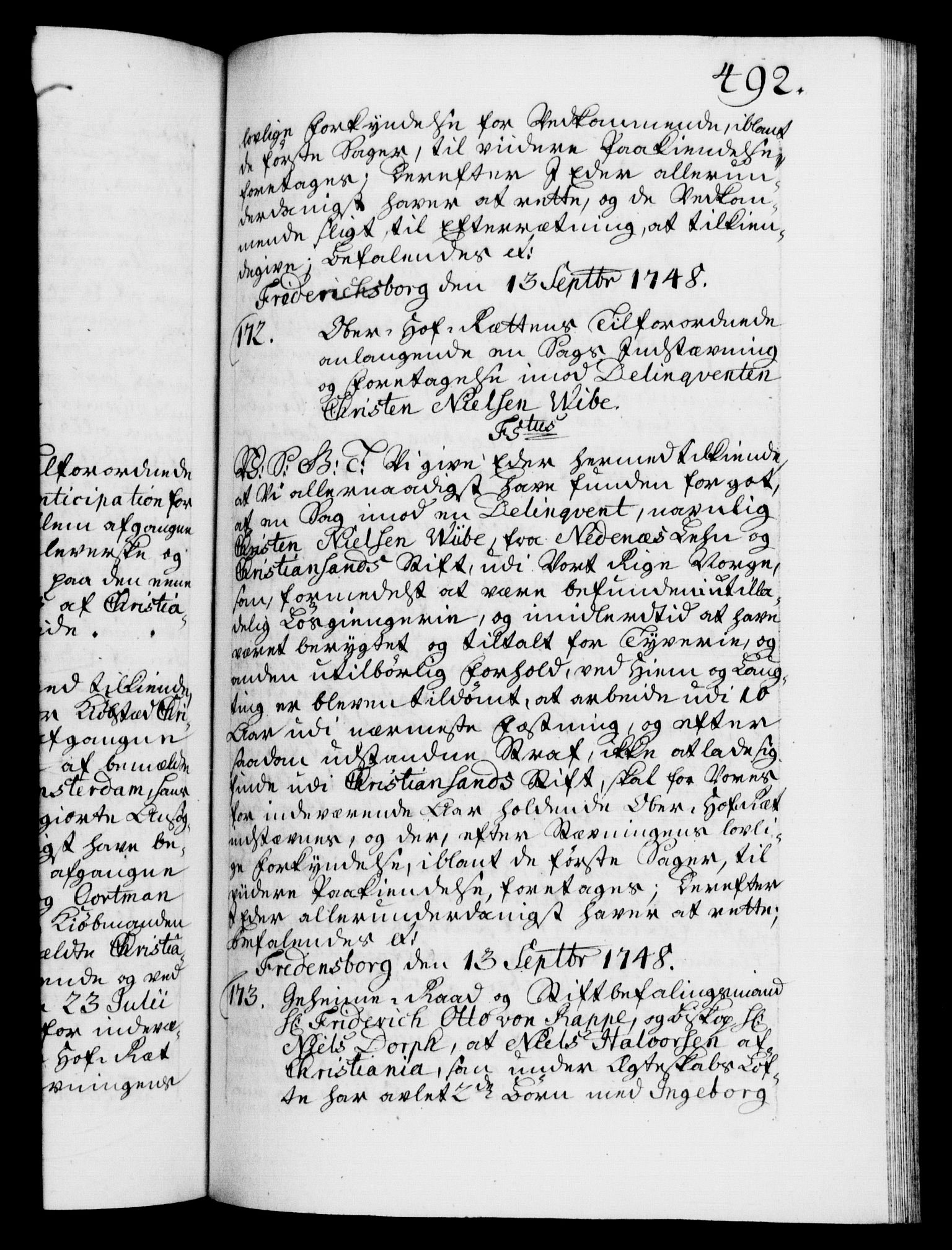 Danske Kanselli 1572-1799, AV/RA-EA-3023/F/Fc/Fca/Fcab/L0031: Norske tegnelser, 1746-1748, p. 492a