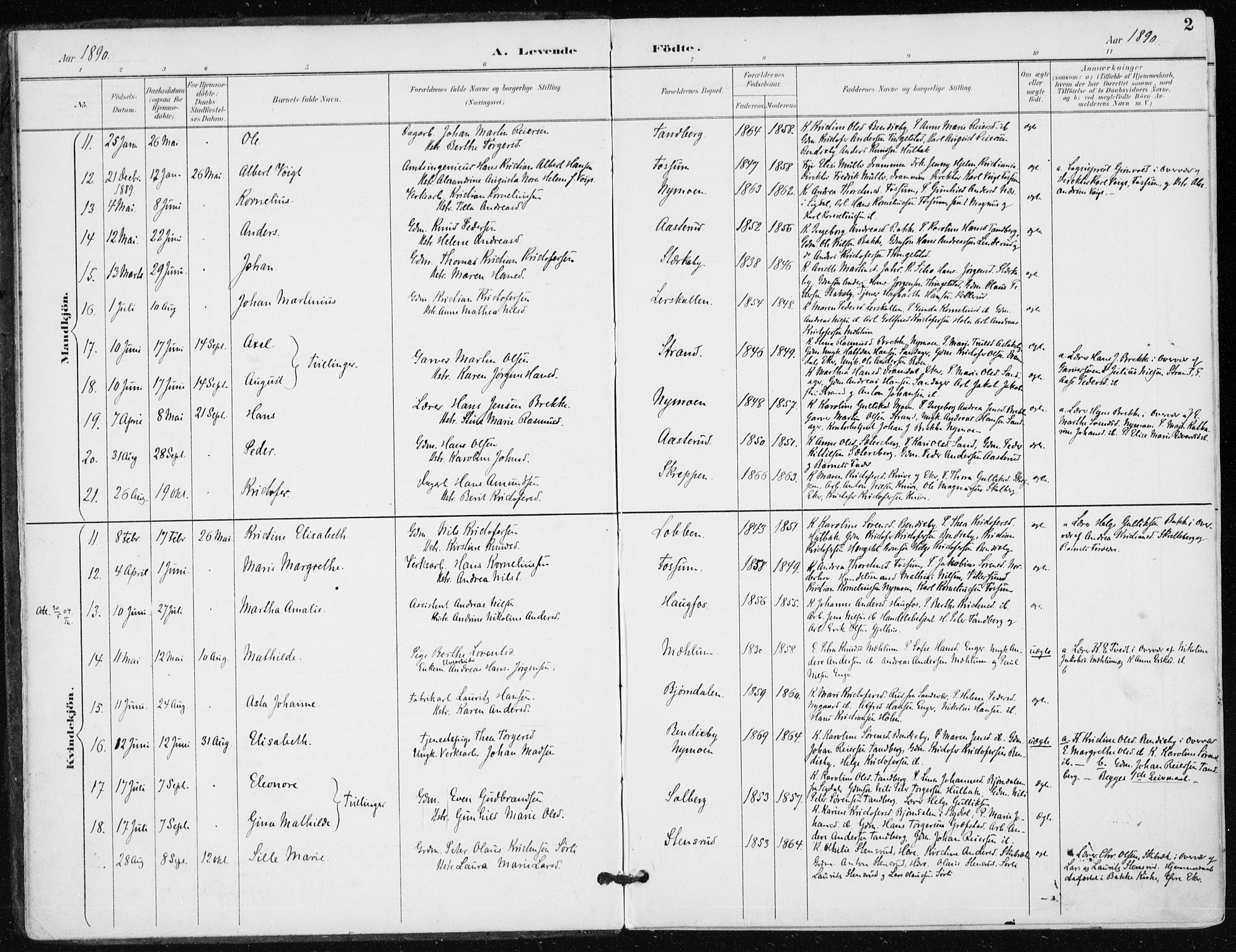 Modum kirkebøker, AV/SAKO-A-234/F/Fa/L0016: Parish register (official) no. 16, 1890-1899, p. 2