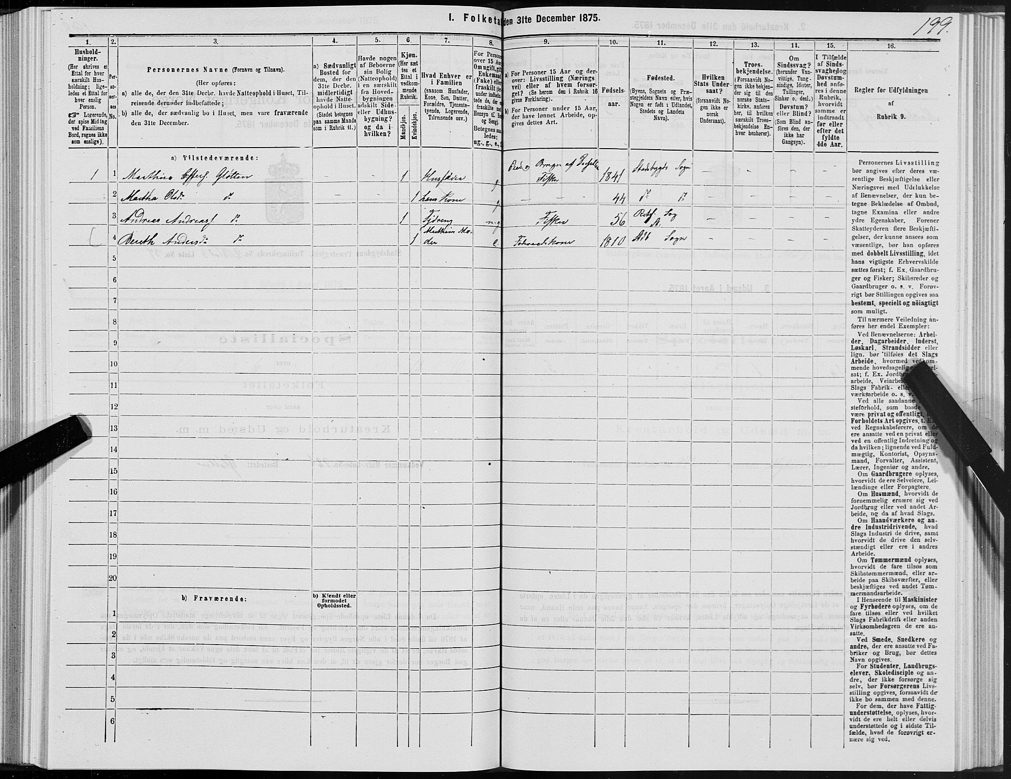 SAT, 1875 census for 1625P Stadsbygd, 1875, p. 1199