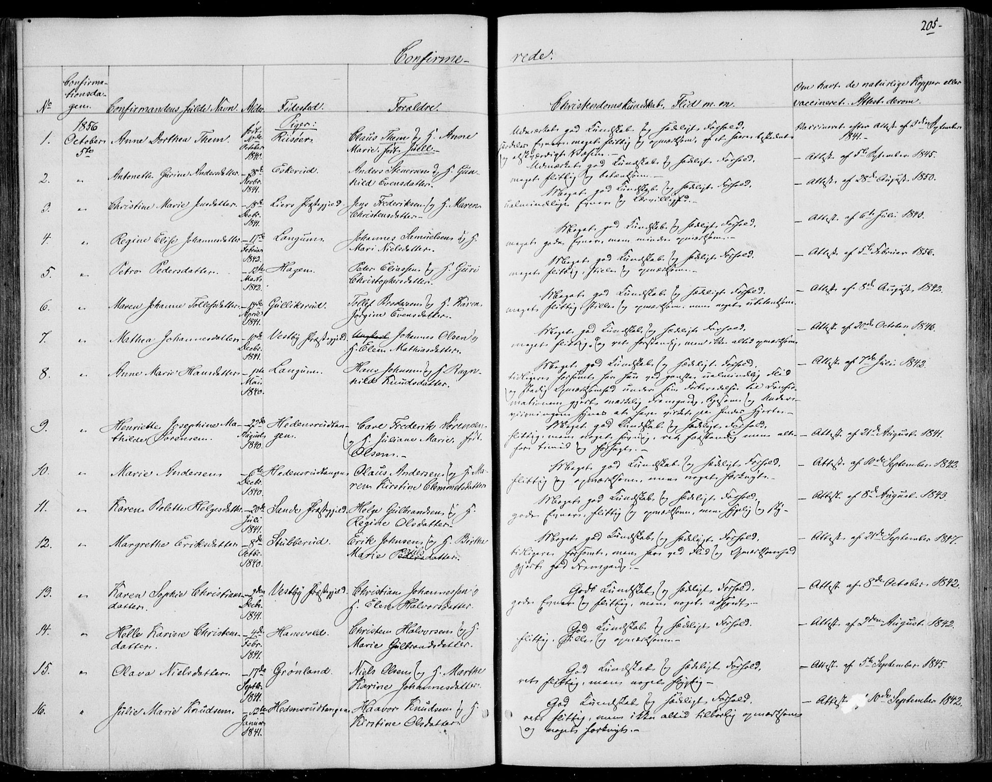 Skoger kirkebøker, SAKO/A-59/F/Fa/L0003: Parish register (official) no. I 3, 1842-1861, p. 205