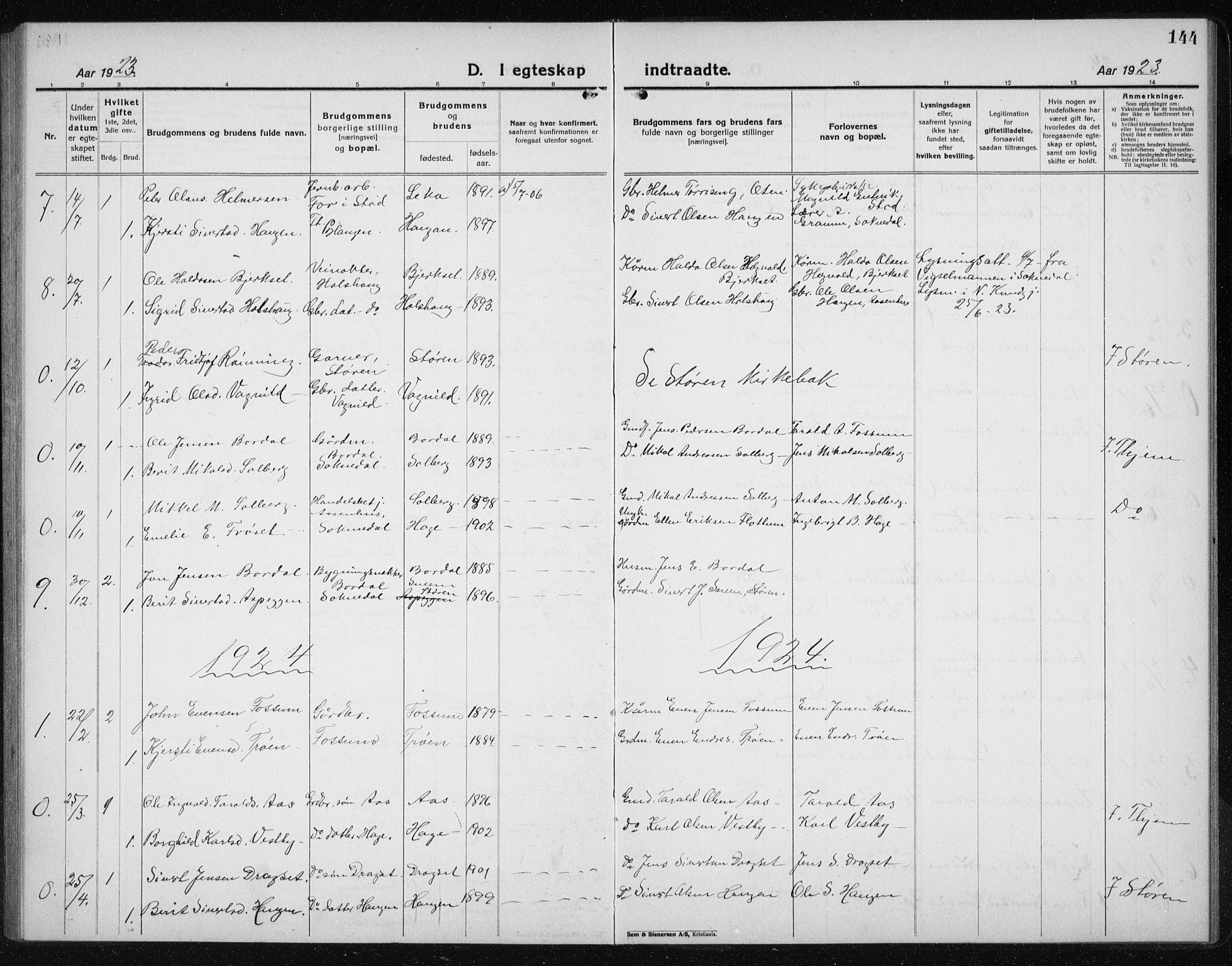 Ministerialprotokoller, klokkerbøker og fødselsregistre - Sør-Trøndelag, SAT/A-1456/689/L1045: Parish register (copy) no. 689C04, 1923-1940, p. 144