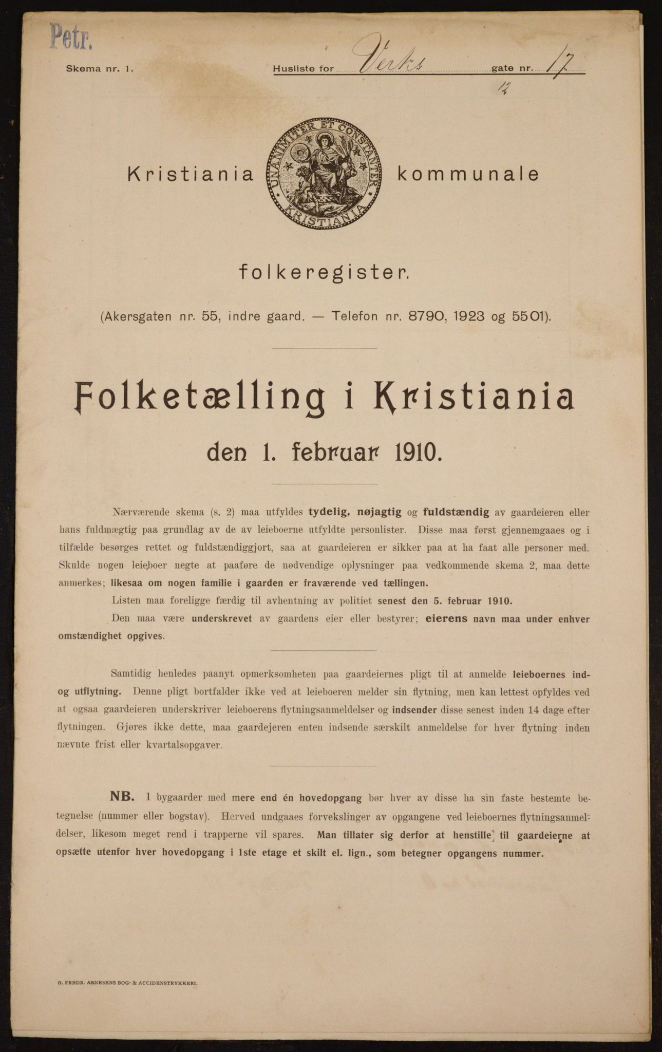 OBA, Municipal Census 1910 for Kristiania, 1910, p. 115627