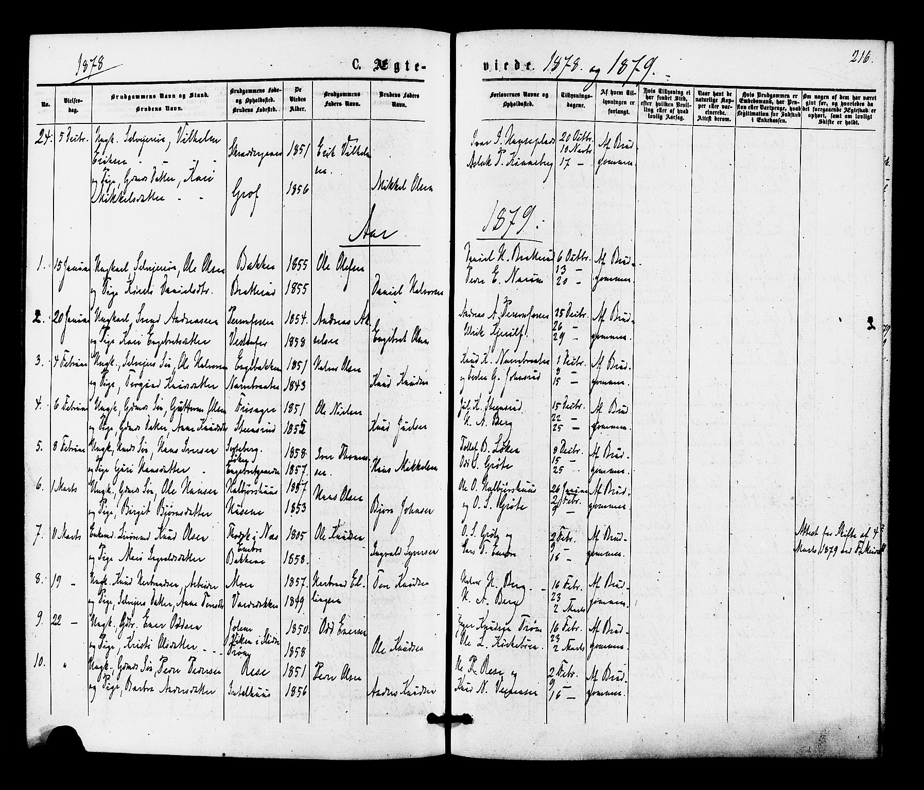 Gol kirkebøker, SAKO/A-226/F/Fa/L0004: Parish register (official) no. I 4, 1876-1886, p. 216