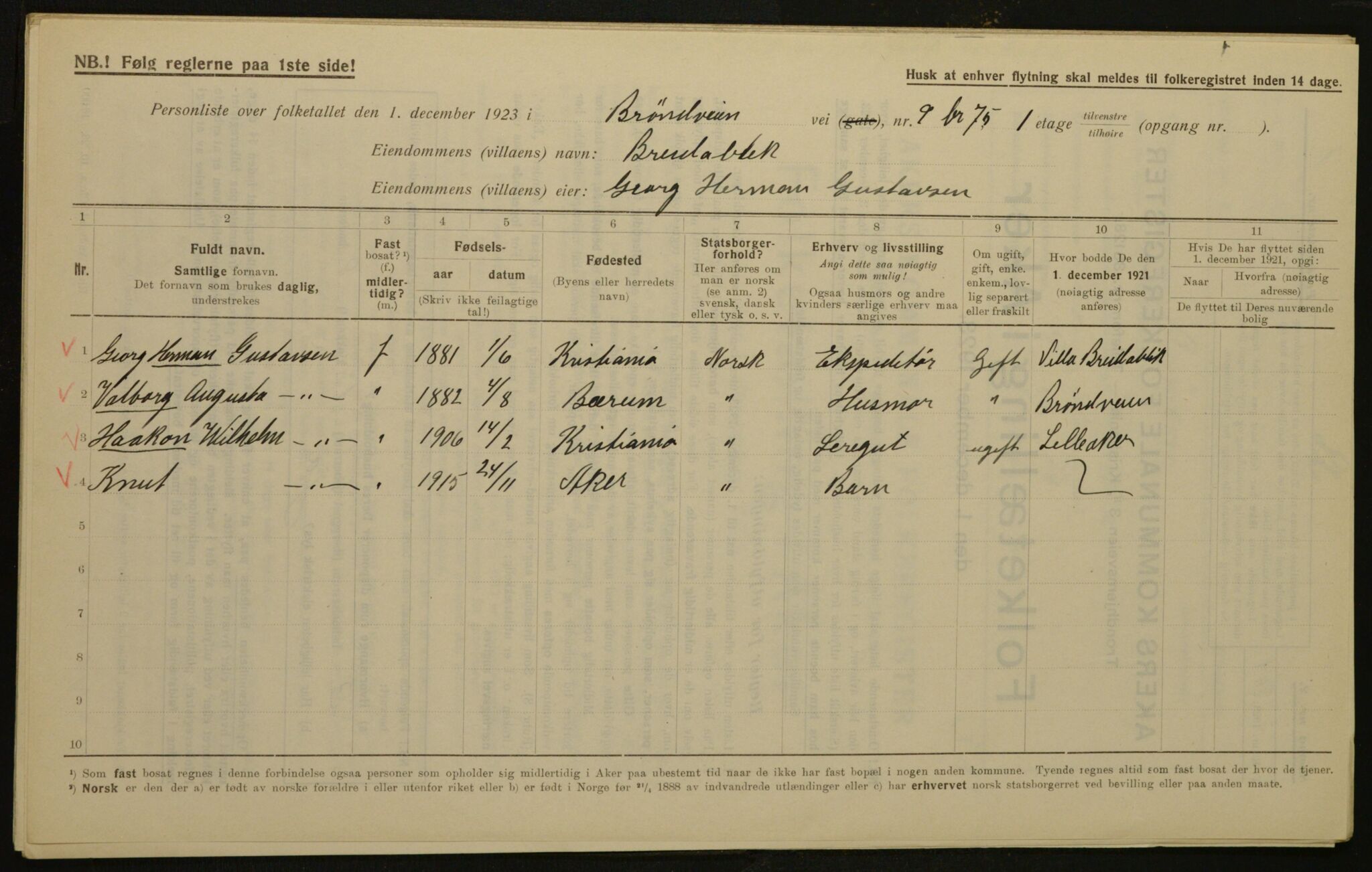 , Municipal Census 1923 for Aker, 1923, p. 767