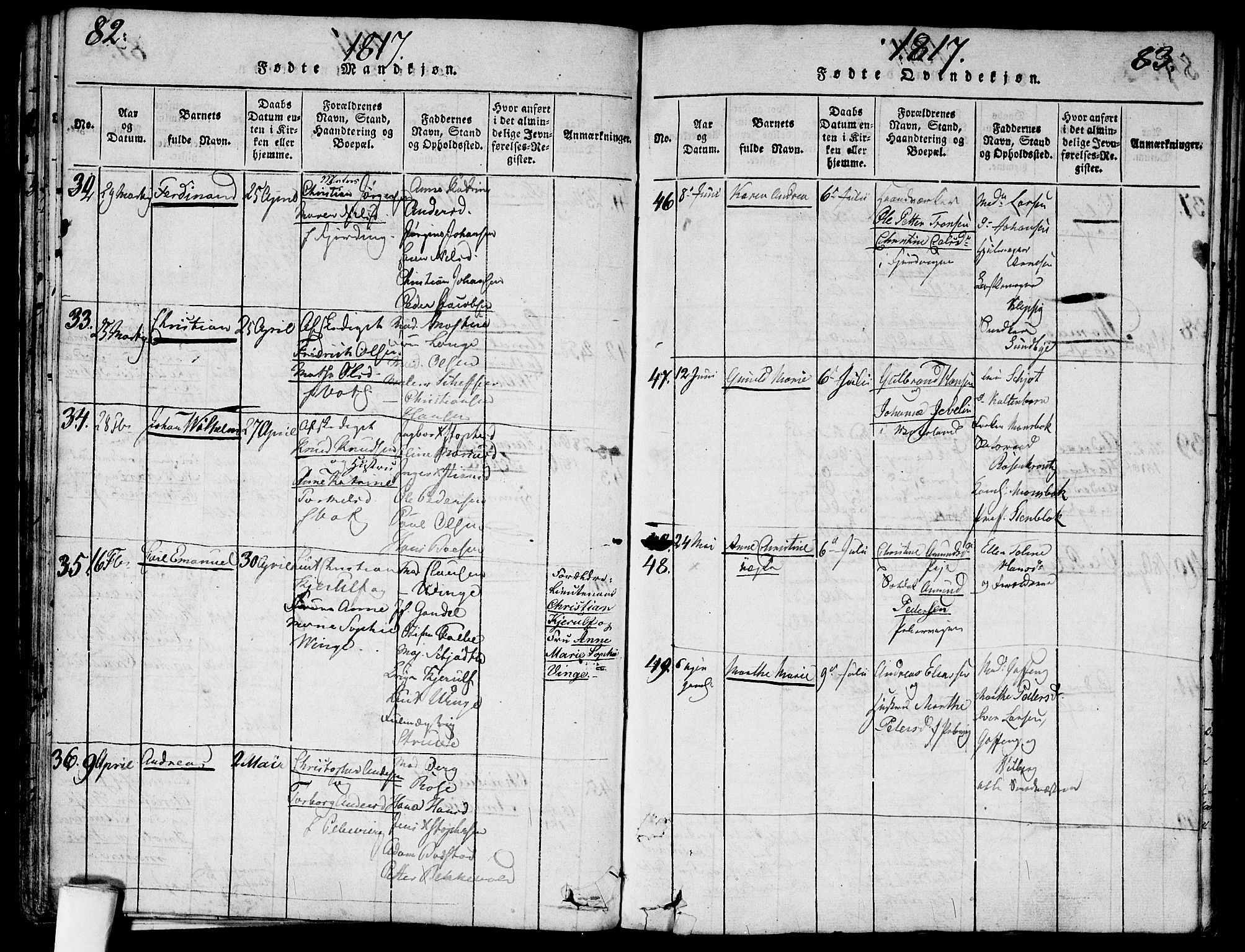 Garnisonsmenigheten Kirkebøker, AV/SAO-A-10846/G/Ga/L0003: Parish register (copy) no. 3, 1815-1819, p. 82-83