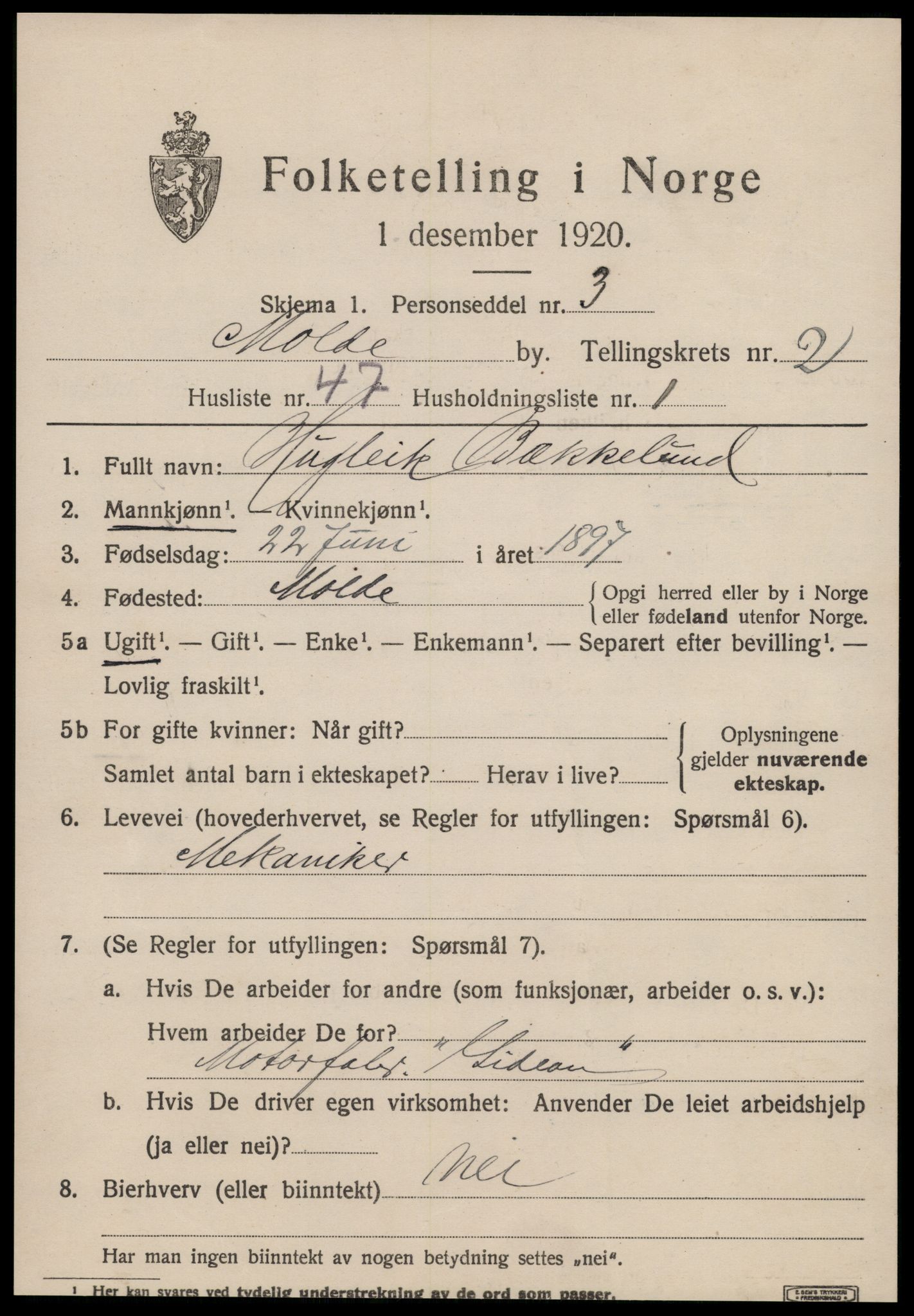 SAT, 1920 census for Molde, 1920, p. 3859