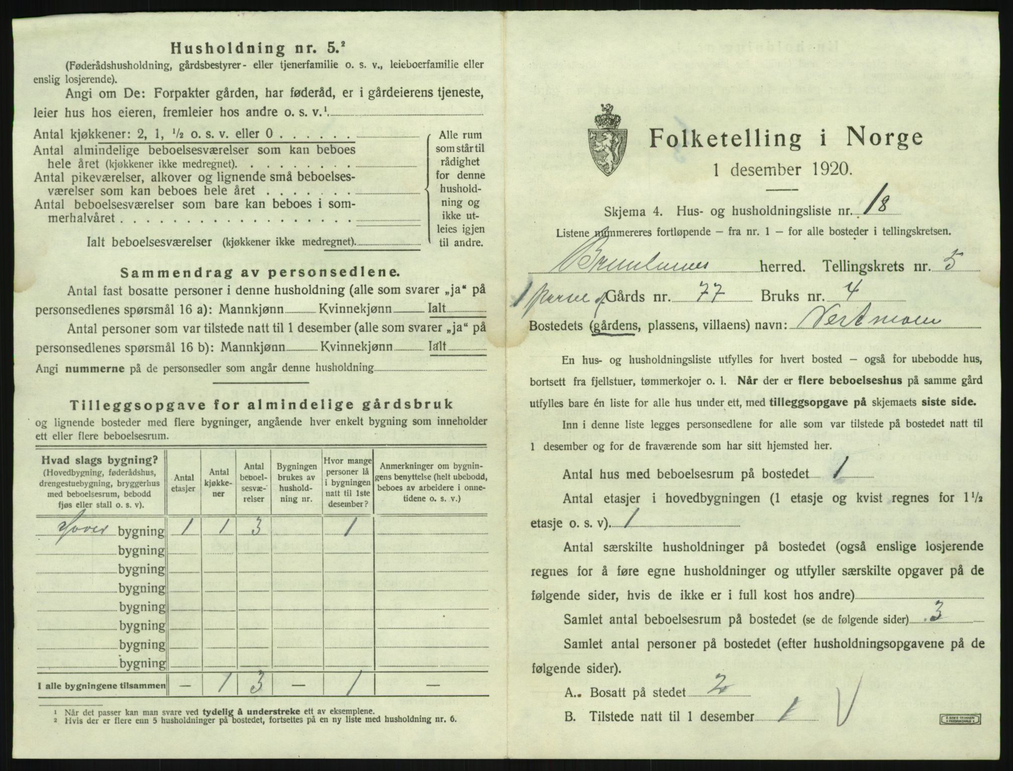 SAKO, 1920 census for Brunlanes, 1920, p. 855
