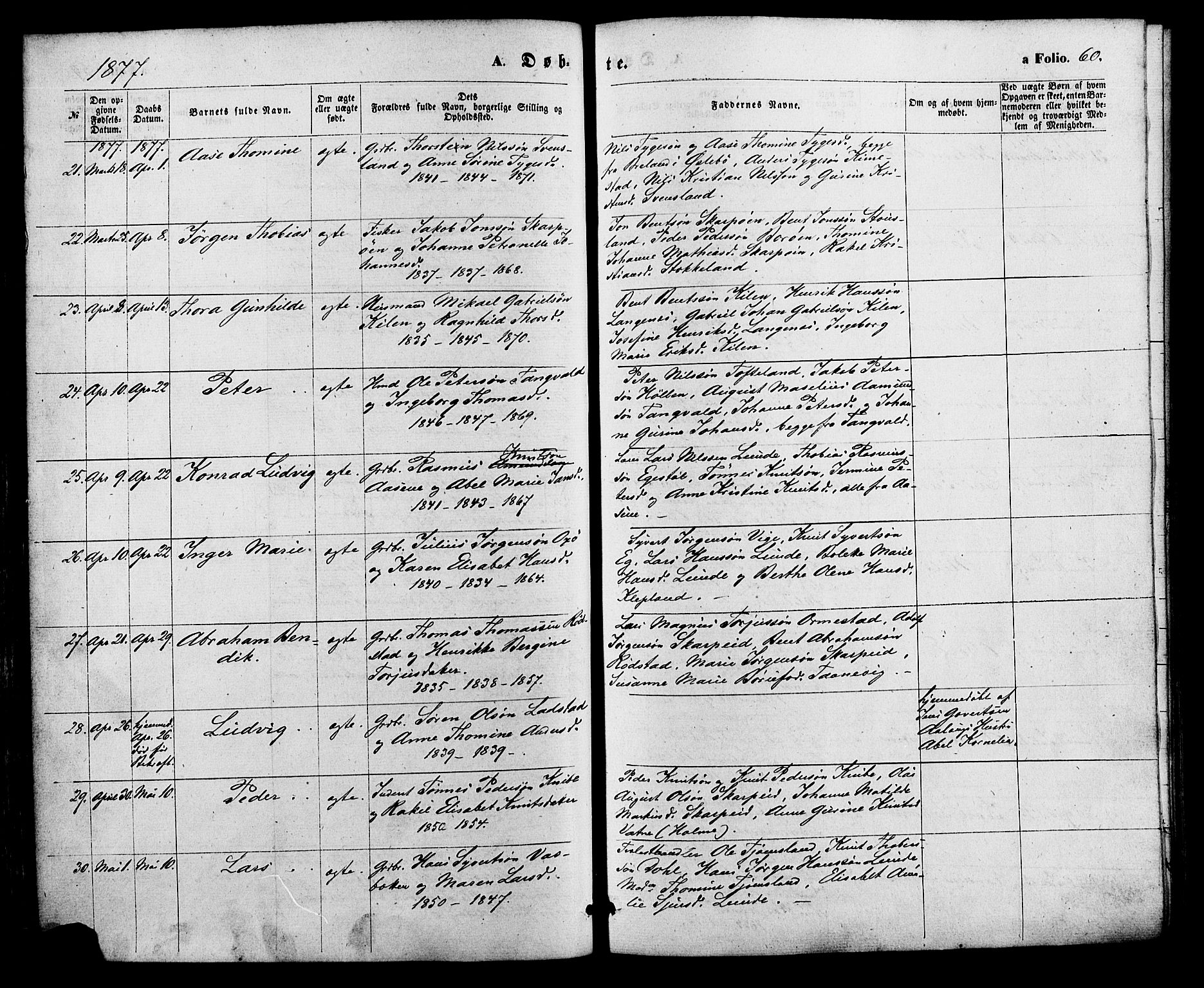 Søgne sokneprestkontor, SAK/1111-0037/F/Fa/Fab/L0011: Parish register (official) no. A 11, 1869-1879, p. 60