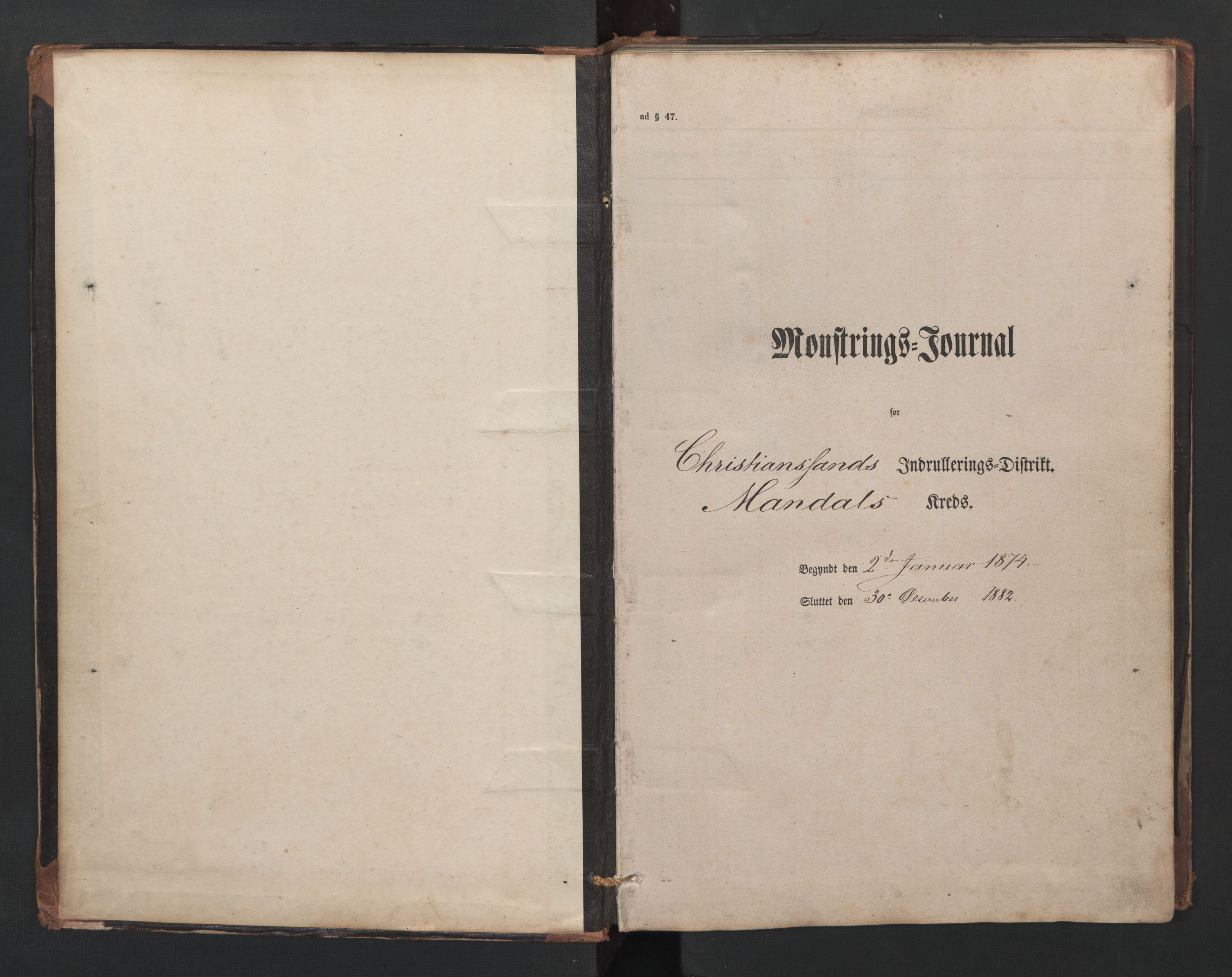 Mandal mønstringskrets, SAK/2031-0016/G/Ga/L0002: Mønstringsjournal, Y-27, 1874-1882, p. 2