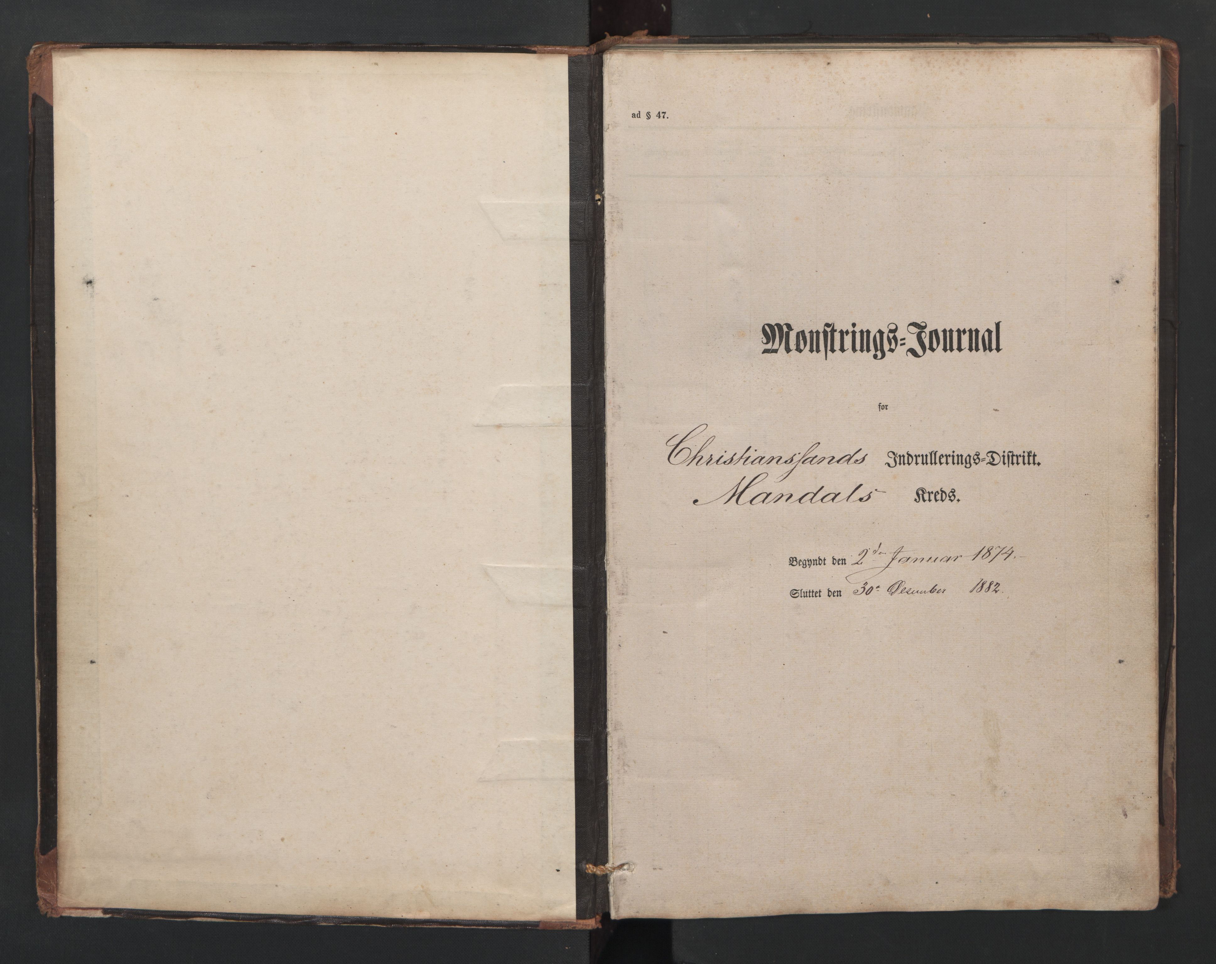 Mandal mønstringskrets, AV/SAK-2031-0016/G/Ga/L0002: Mønstringsjournal, Y-27, 1874-1882, p. 2