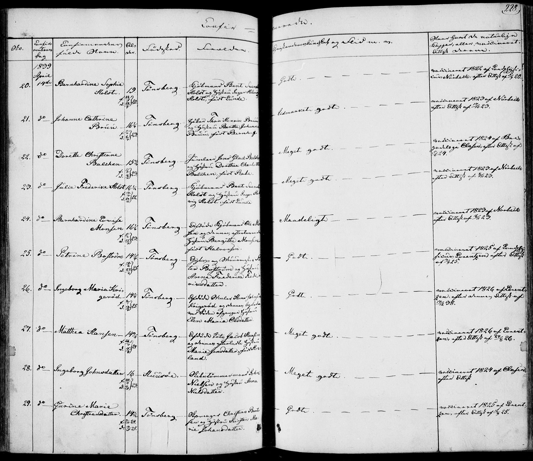 Tønsberg kirkebøker, AV/SAKO-A-330/F/Fa/L0006: Parish register (official) no. I 6, 1836-1844, p. 228