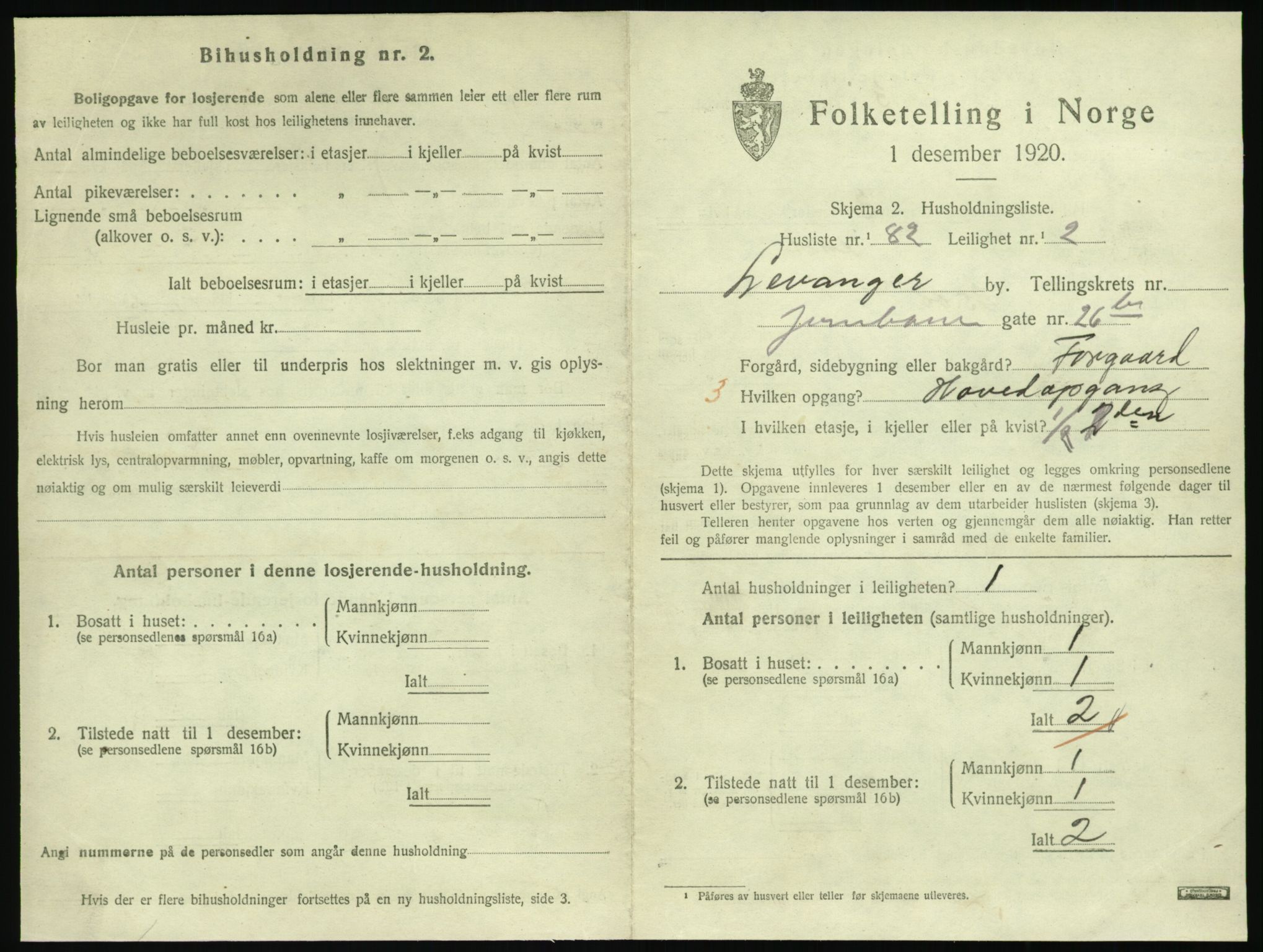 SAT, 1920 census for Levanger town, 1920, p. 808