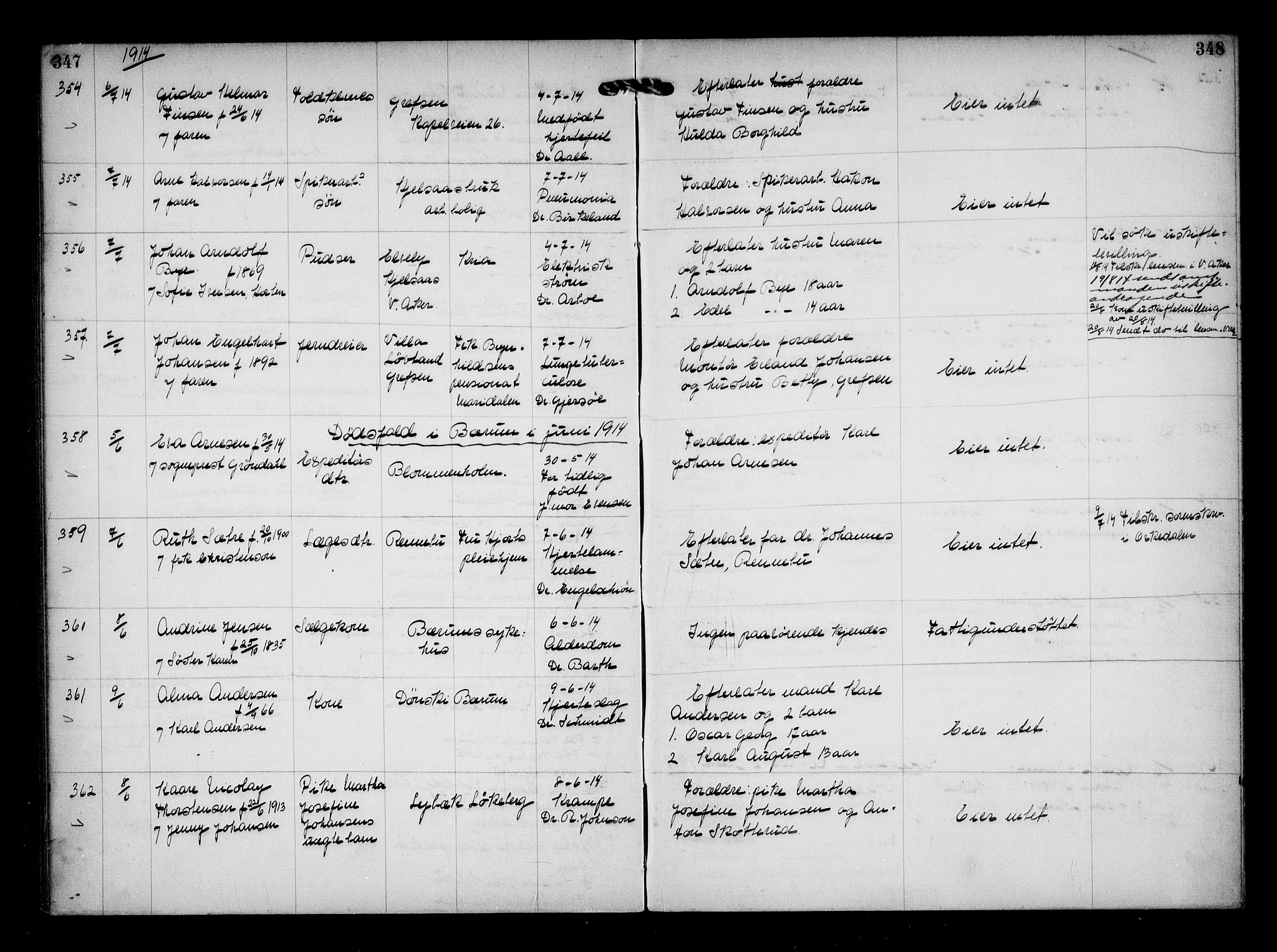 Aker kriminaldommer, skifte- og auksjonsforvalterembete, AV/SAO-A-10452/H/Hb/Hba/Hbaa/L0003: Dødsfallsprotokoll, 1912-1914, p. 347-348