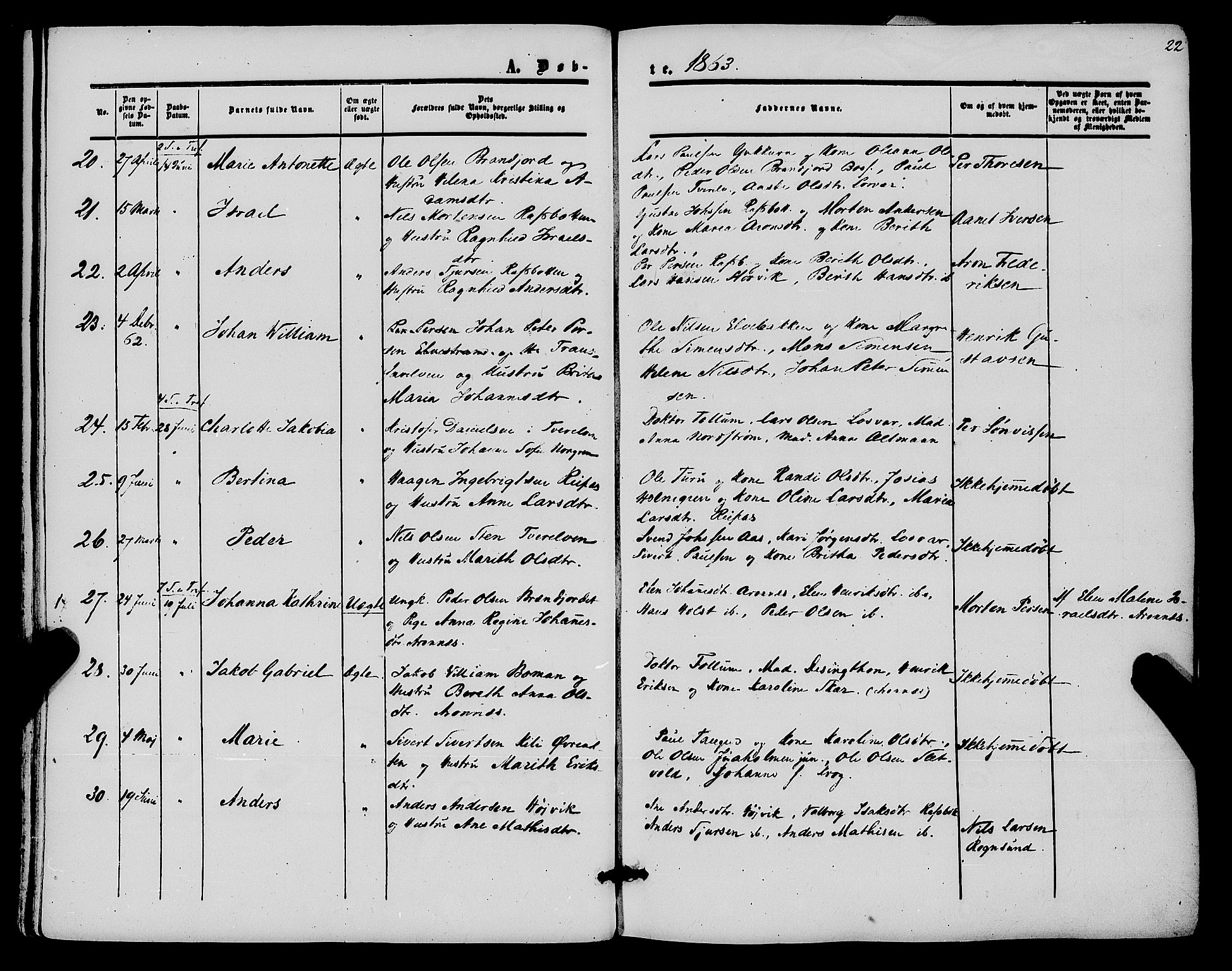 Alta sokneprestkontor, SATØ/S-1338/H/Ha/L0001.kirke: Parish register (official) no. 1, 1858-1878, p. 22