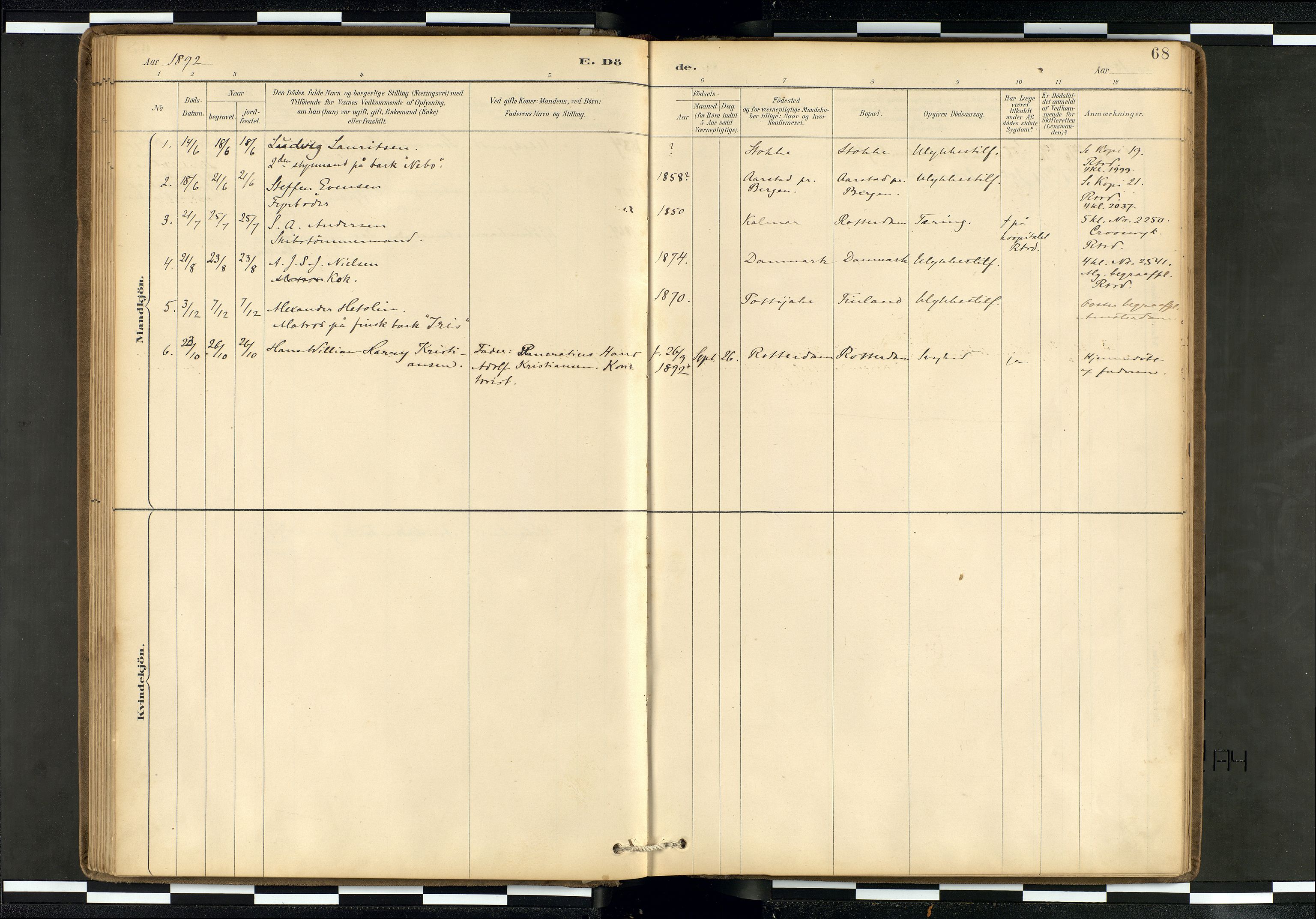 Den norske sjømannsmisjon i utlandet/Hollandske havner (Amsterdam-Rotterdam-Europort), AV/SAB-SAB/PA-0106/H/Ha/Haa/L0002: Parish register (official) no. A 2, 1887-1907, p. 67b-68a