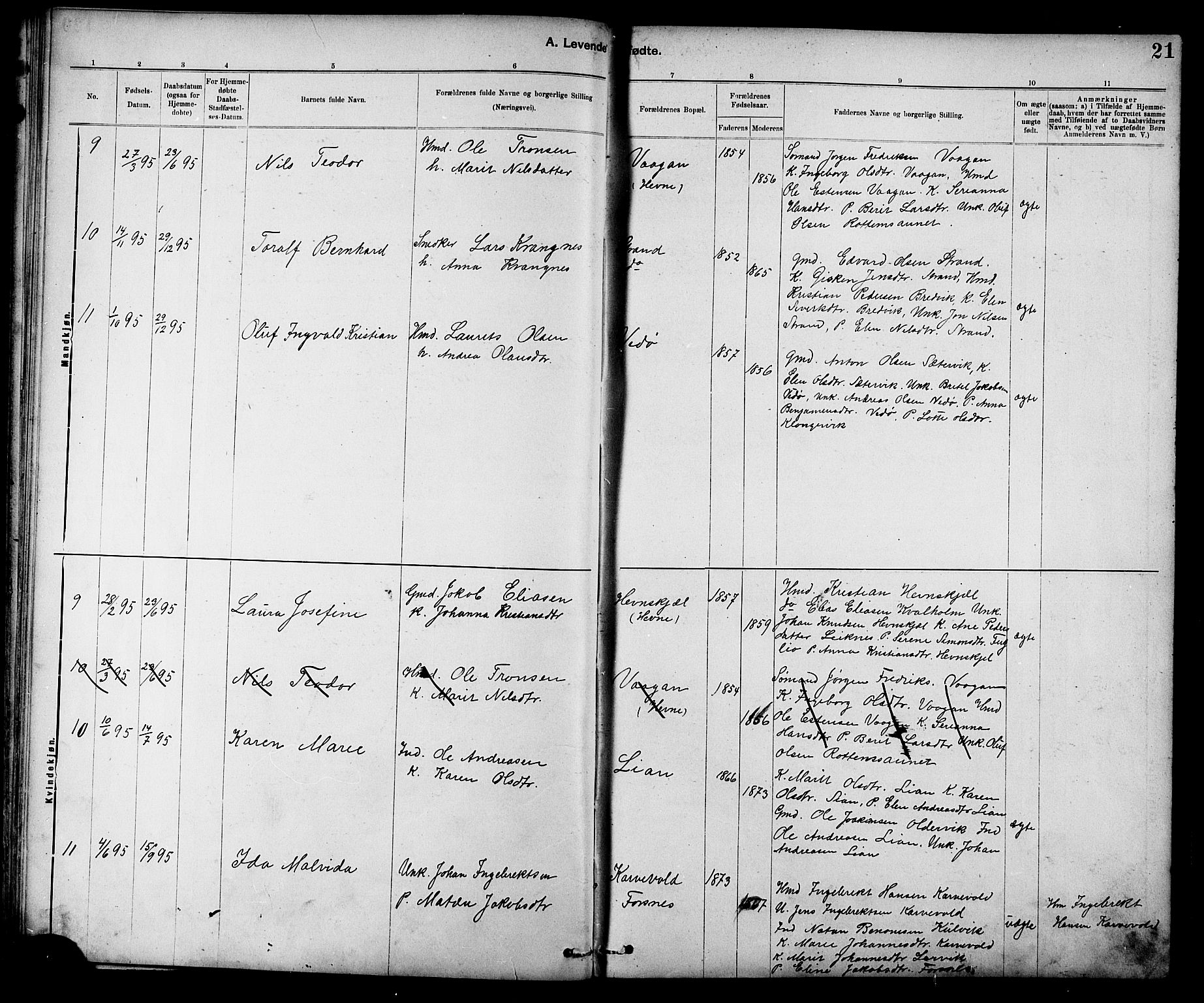 Ministerialprotokoller, klokkerbøker og fødselsregistre - Sør-Trøndelag, AV/SAT-A-1456/639/L0573: Parish register (copy) no. 639C01, 1890-1905, p. 21