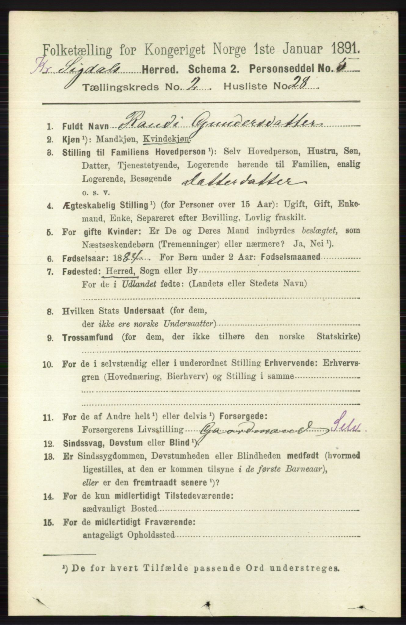 RA, 1891 census for 0621 Sigdal, 1891, p. 5508