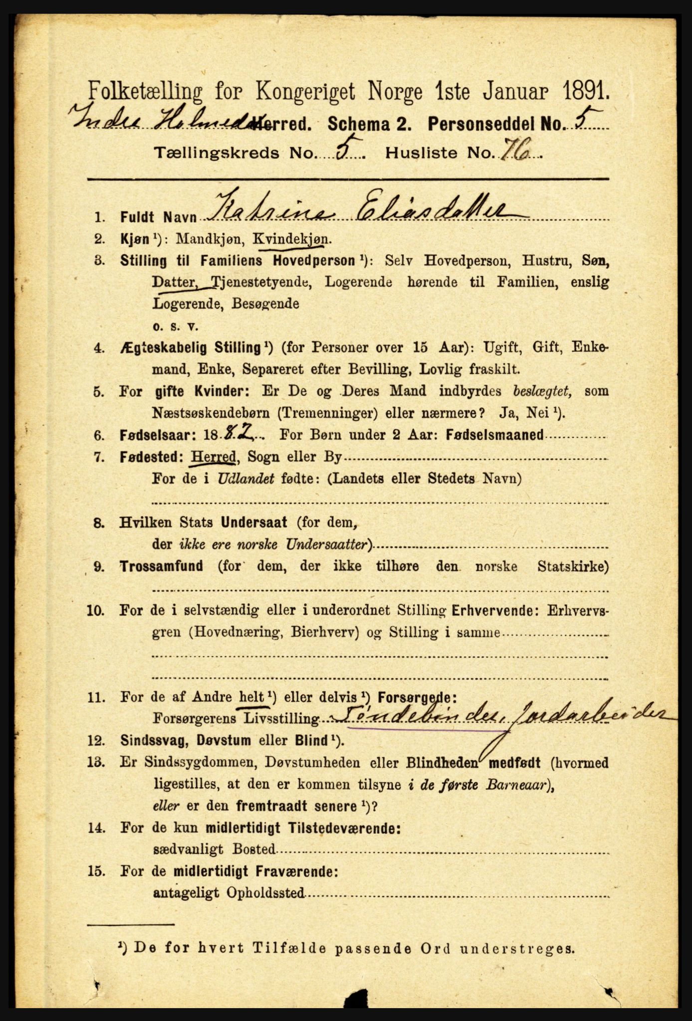 RA, 1891 census for 1430 Indre Holmedal, 1891, p. 2389