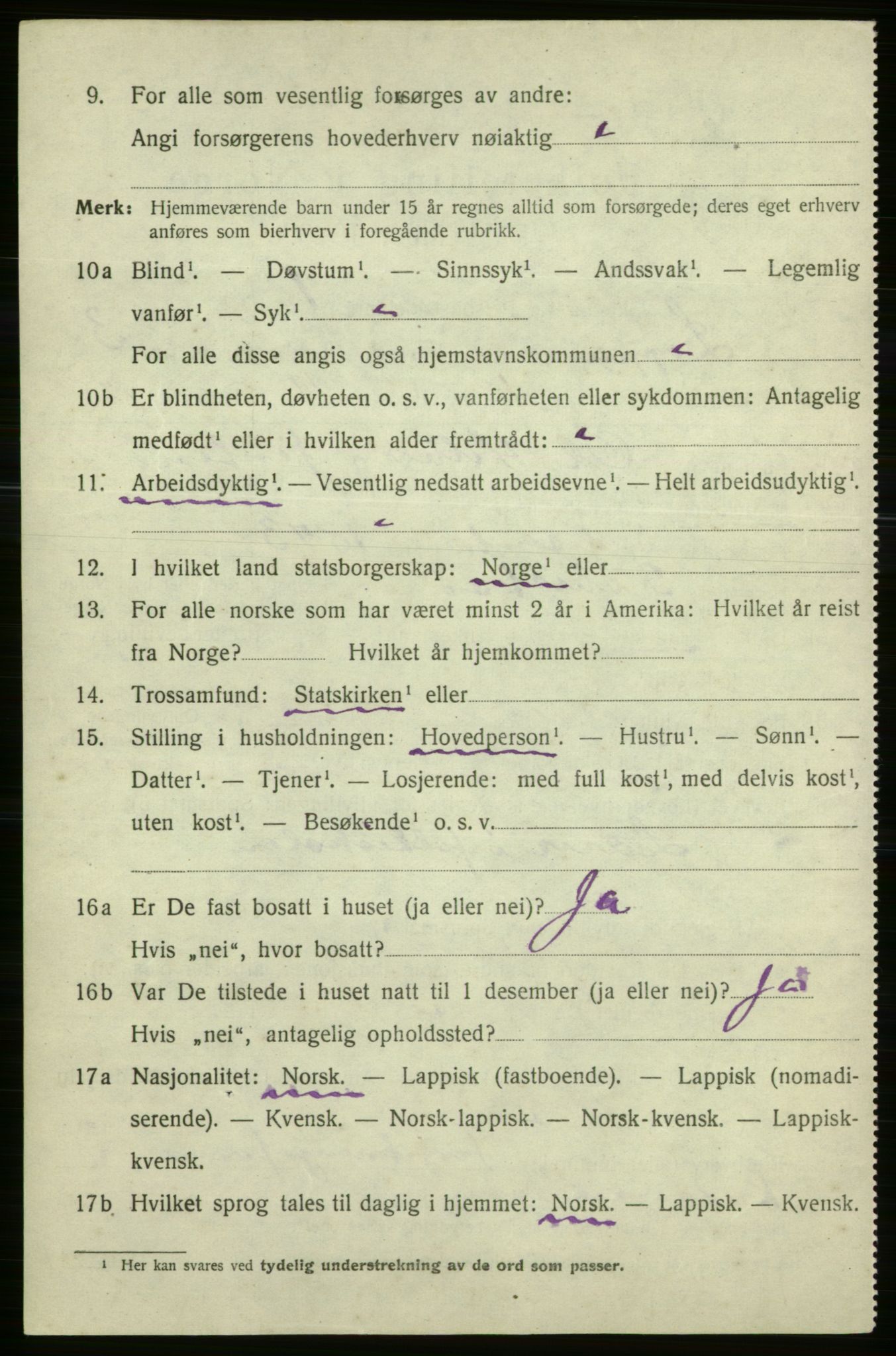 SATØ, 1920 census for Loppa, 1920, p. 1015