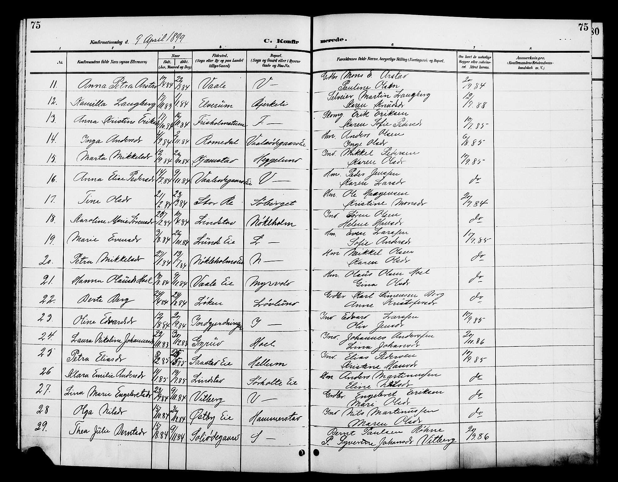 Stange prestekontor, AV/SAH-PREST-002/L/L0012: Parish register (copy) no. 12, 1900-1908, p. 75