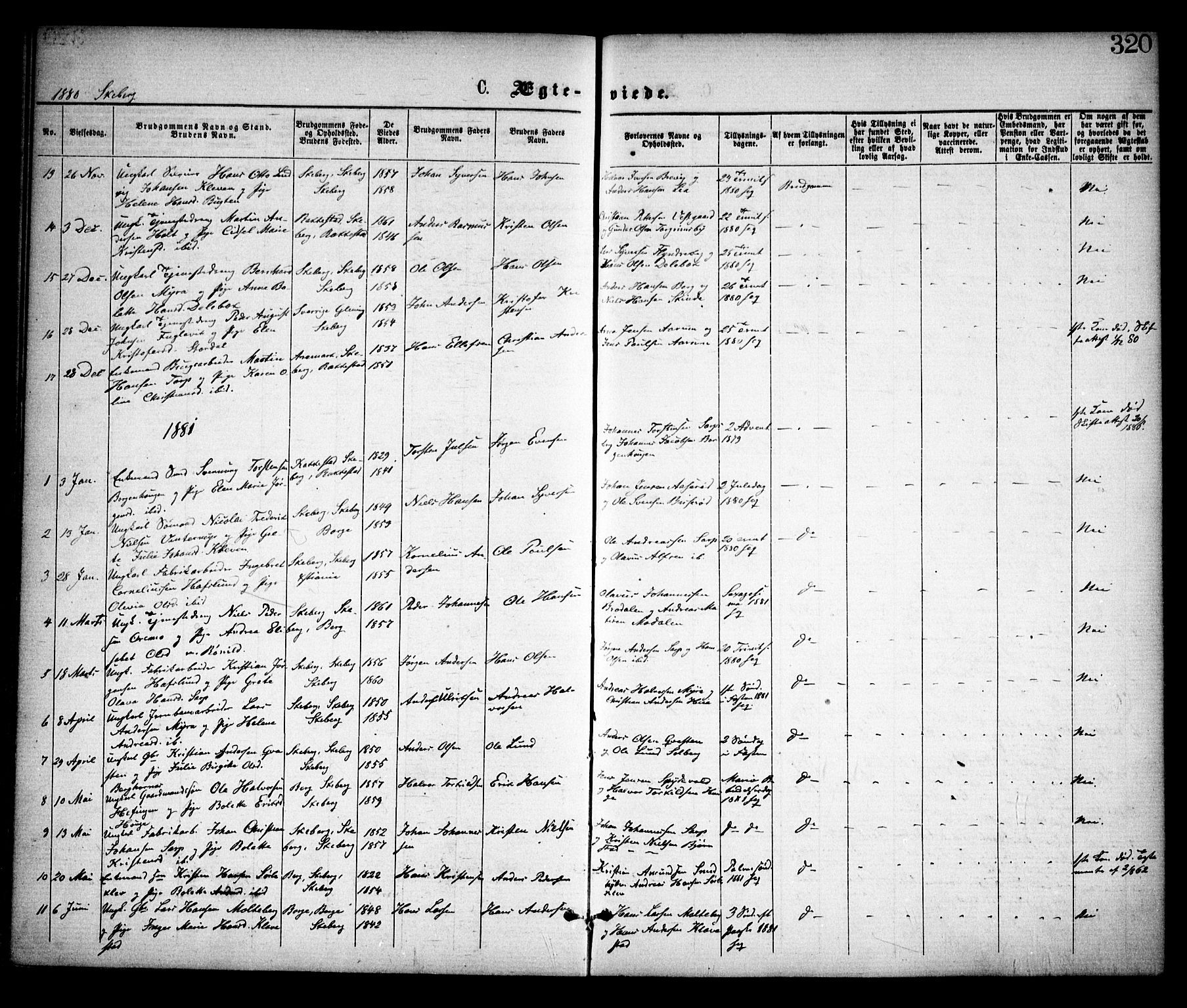 Skjeberg prestekontor Kirkebøker, SAO/A-10923/F/Fa/L0008: Parish register (official) no. I 8, 1869-1885, p. 320