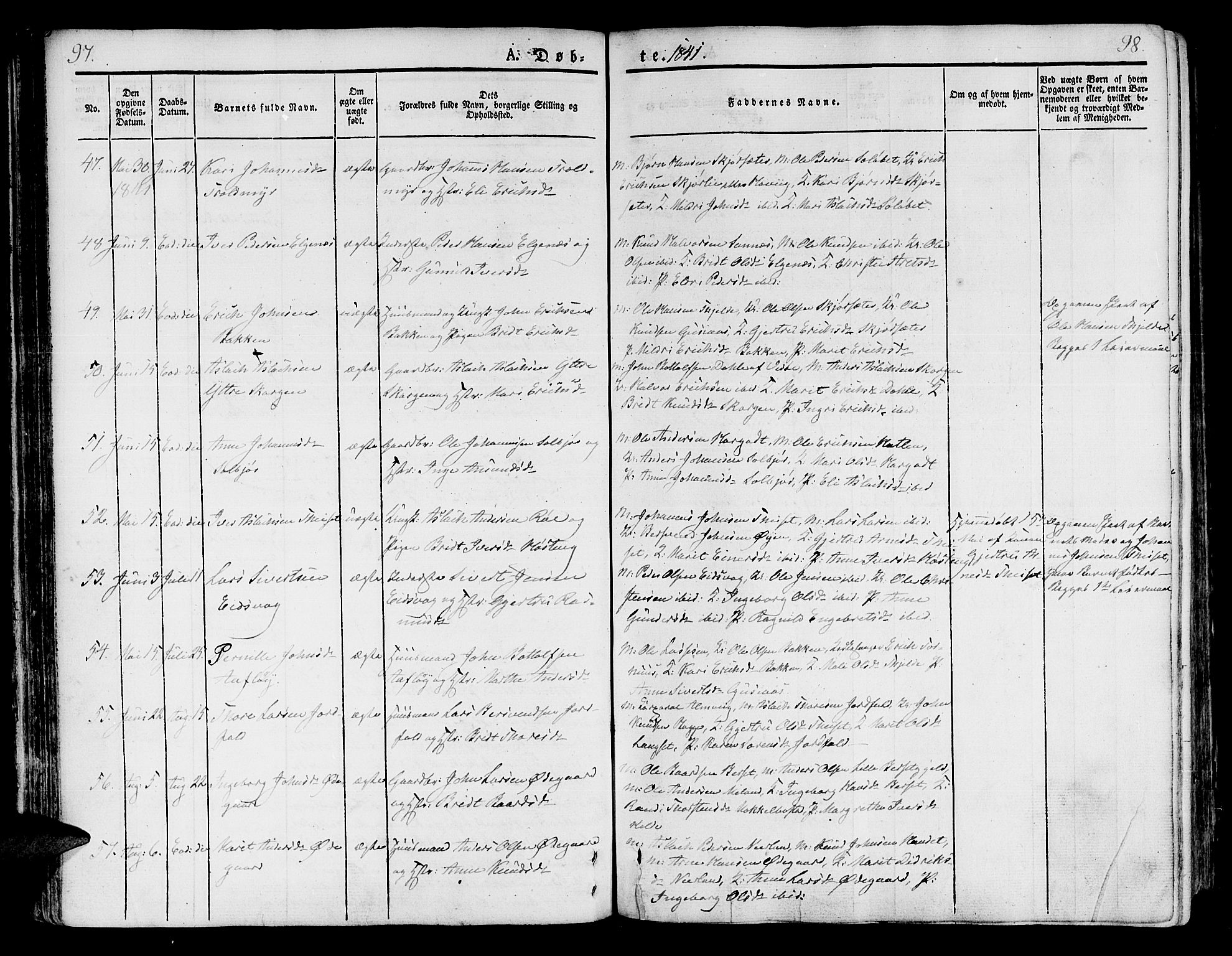 Ministerialprotokoller, klokkerbøker og fødselsregistre - Møre og Romsdal, AV/SAT-A-1454/551/L0624: Parish register (official) no. 551A04, 1831-1845, p. 97-98