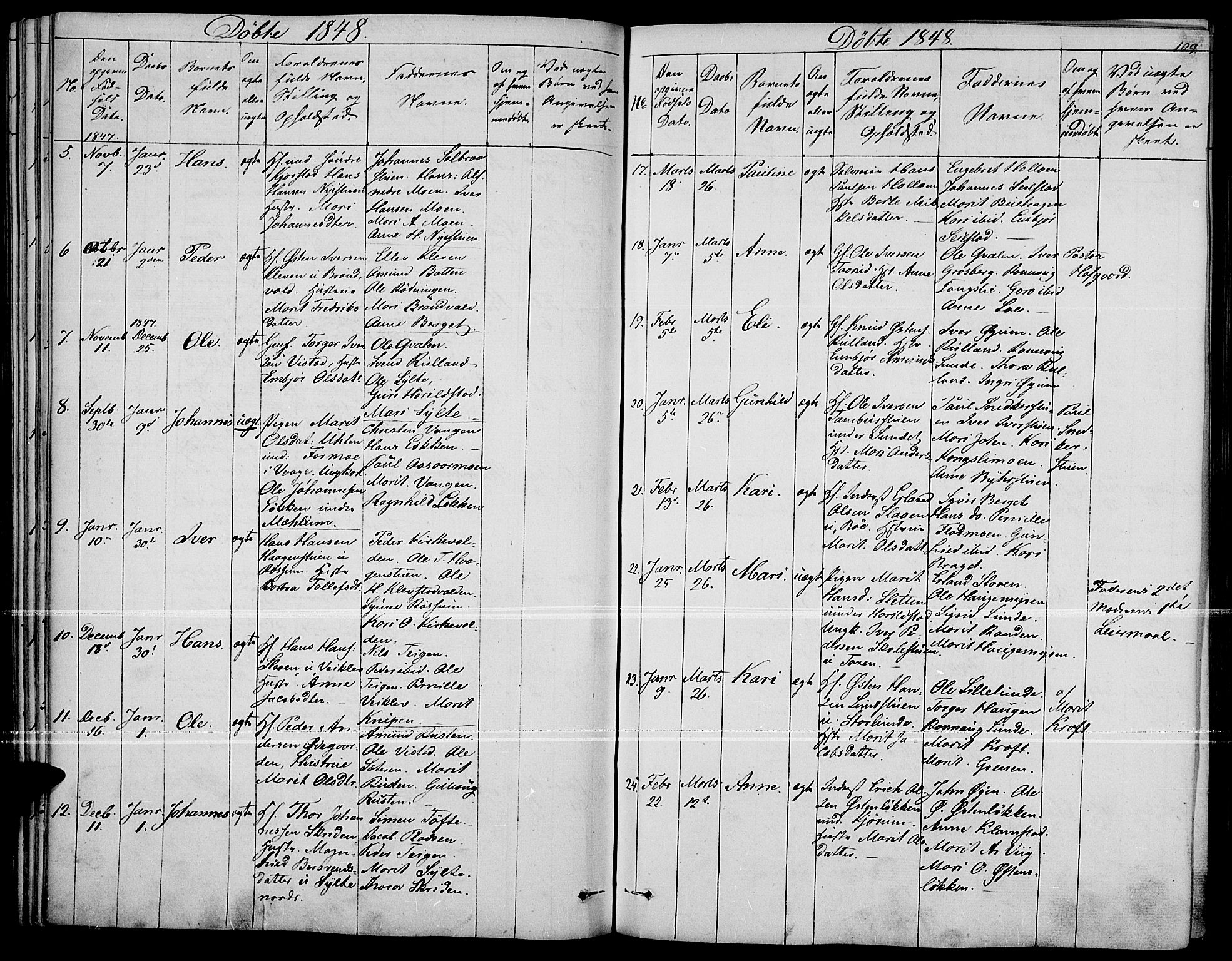 Fron prestekontor, SAH/PREST-078/H/Ha/Haa/L0004: Parish register (official) no. 4, 1839-1848, p. 109