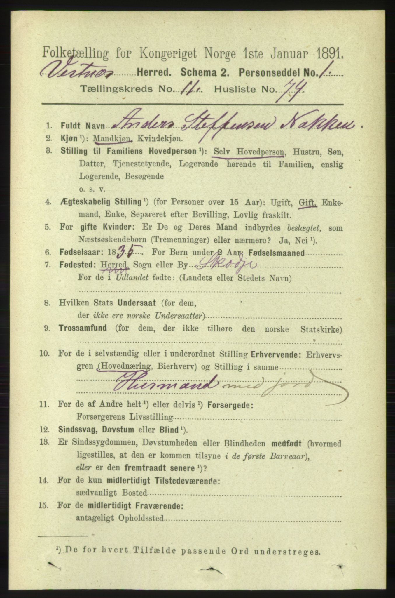 RA, 1891 census for 1535 Vestnes, 1891, p. 4358