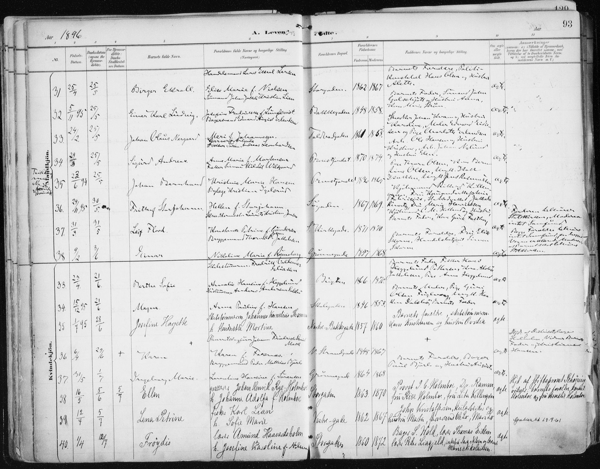 Tromsø sokneprestkontor/stiftsprosti/domprosti, AV/SATØ-S-1343/G/Ga/L0015kirke: Parish register (official) no. 15, 1889-1899, p. 93