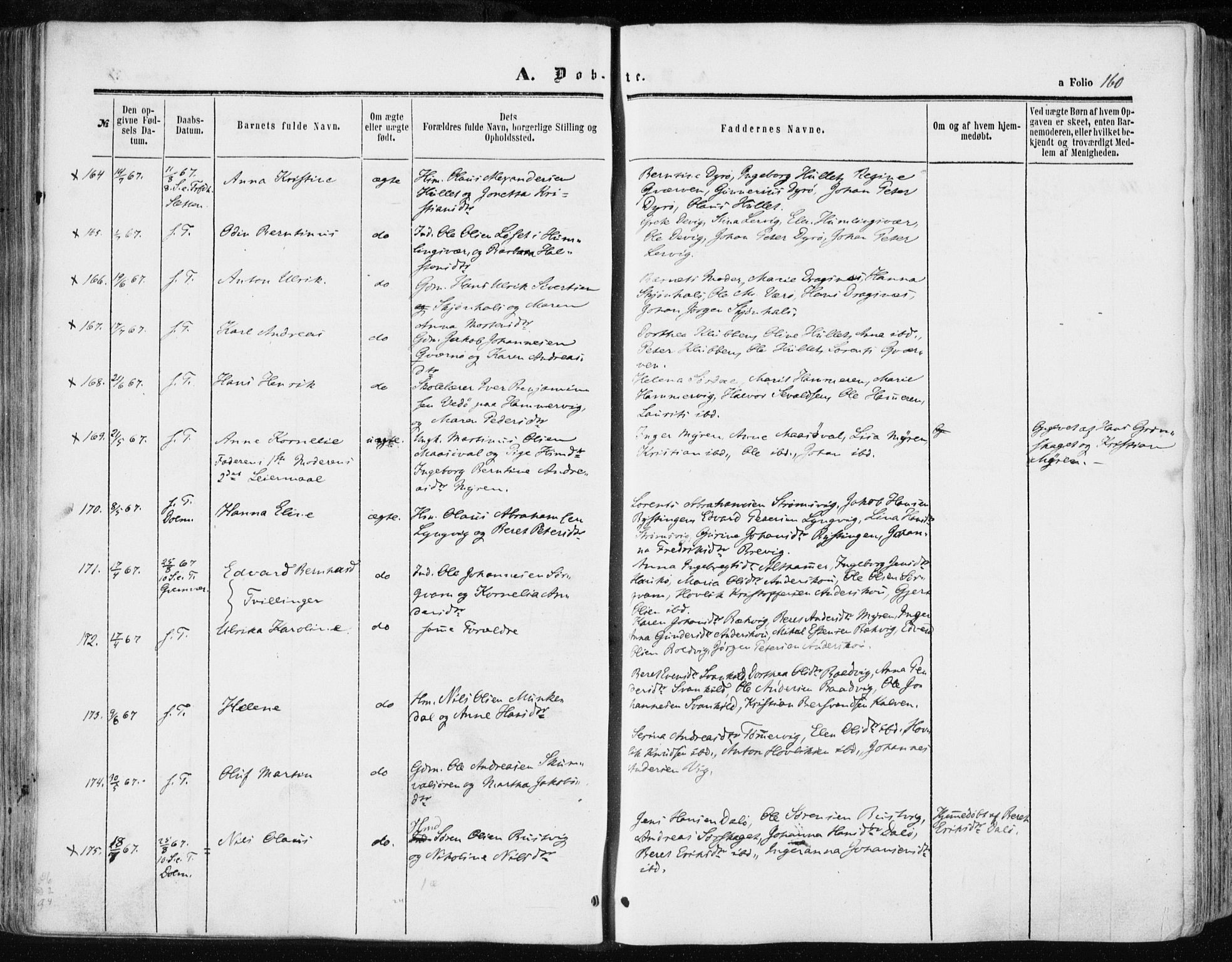 Ministerialprotokoller, klokkerbøker og fødselsregistre - Sør-Trøndelag, AV/SAT-A-1456/634/L0531: Parish register (official) no. 634A07, 1861-1870, p. 160