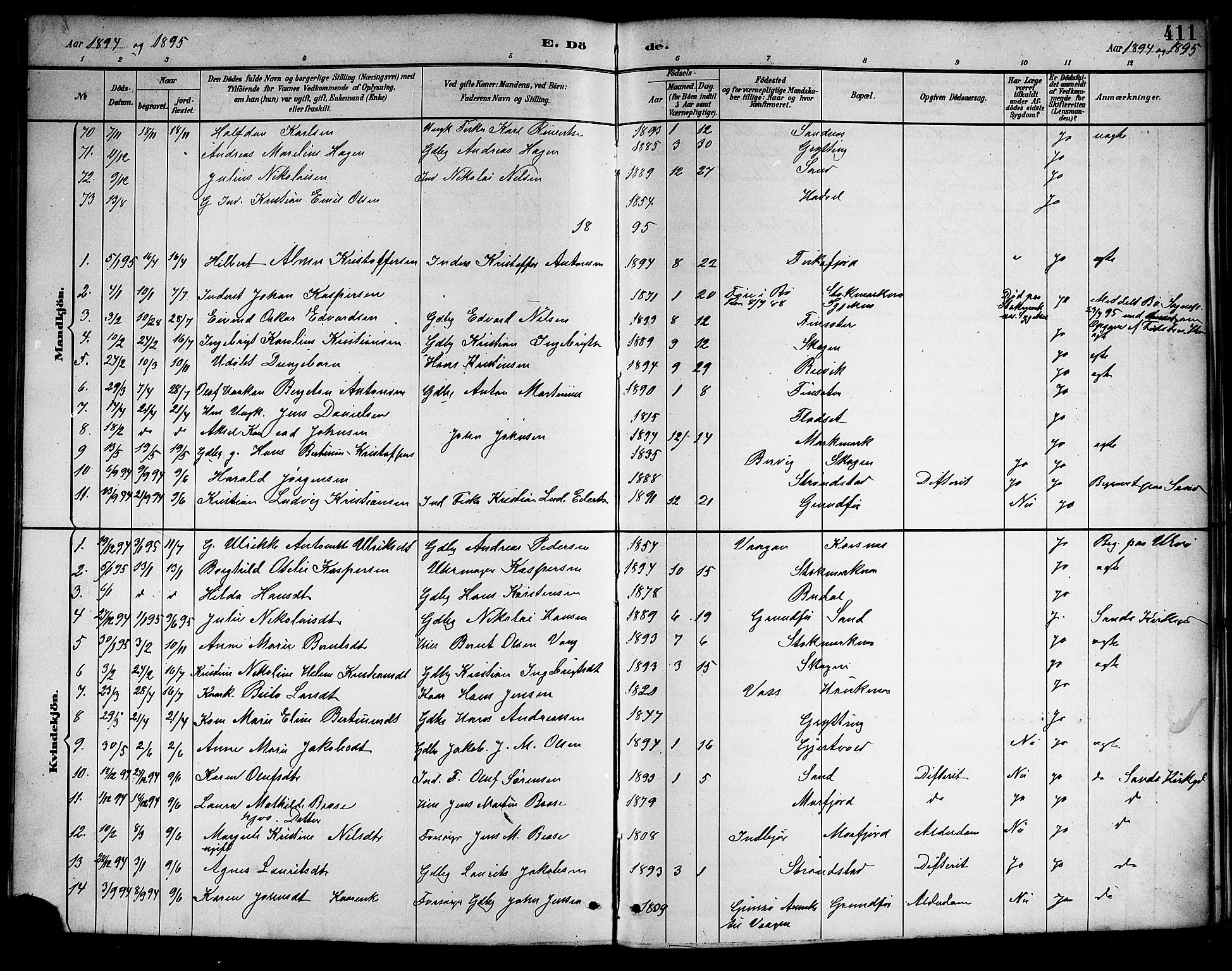 Ministerialprotokoller, klokkerbøker og fødselsregistre - Nordland, SAT/A-1459/888/L1268: Parish register (copy) no. 888C06, 1891-1908, p. 411