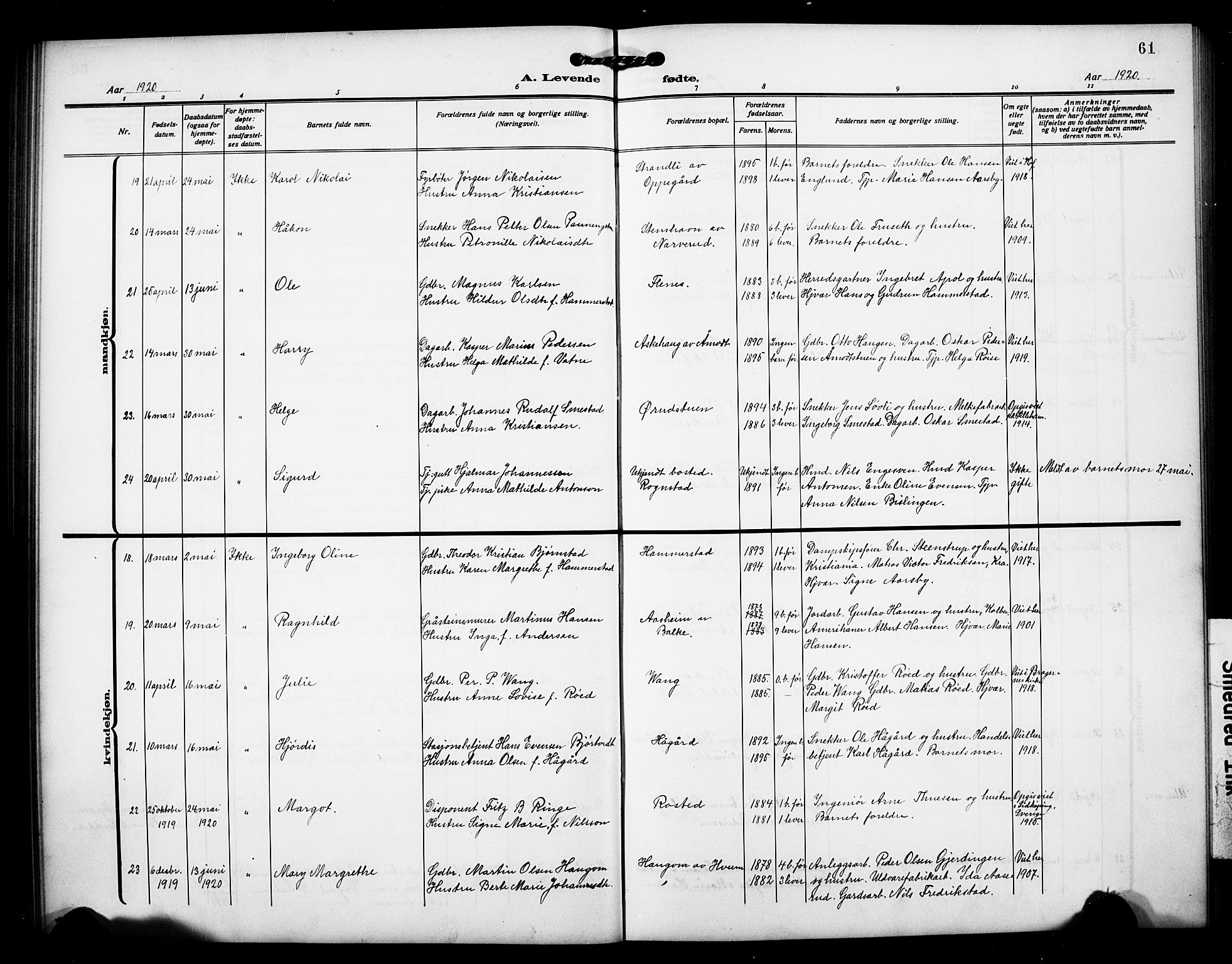 Østre Toten prestekontor, AV/SAH-PREST-104/H/Ha/Hab/L0008: Parish register (copy) no. 8, 1913-1929, p. 61