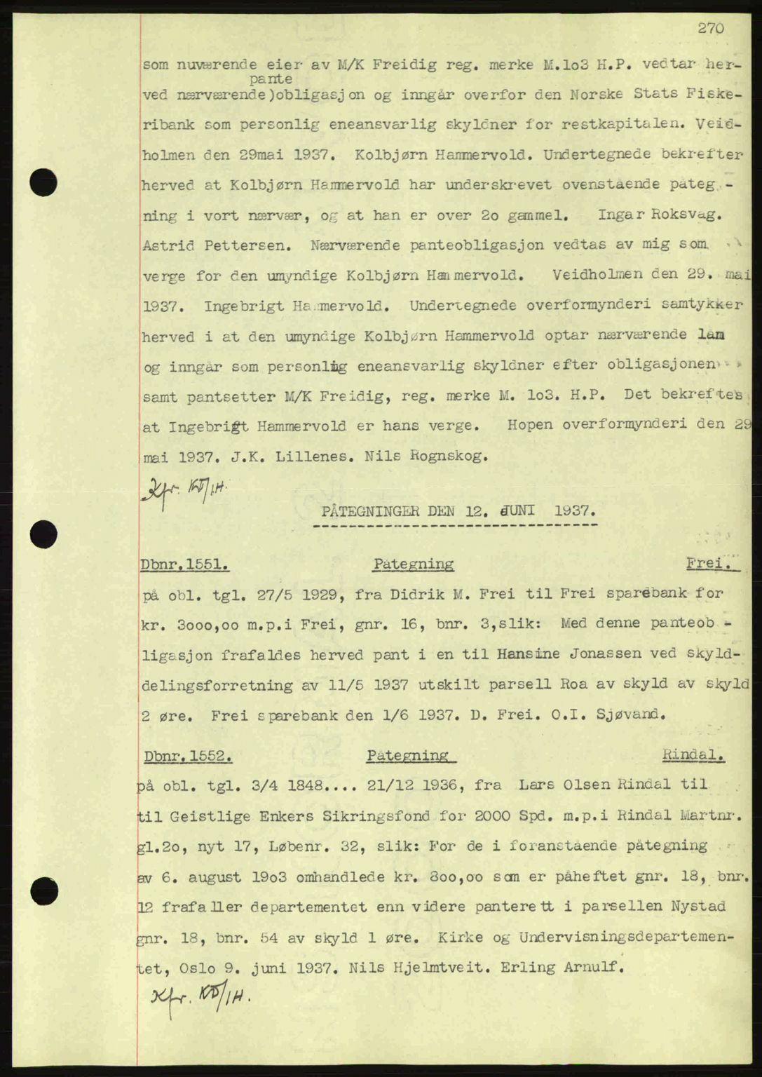 Nordmøre sorenskriveri, AV/SAT-A-4132/1/2/2Ca: Mortgage book no. C80, 1936-1939, Diary no: : 1551/1937