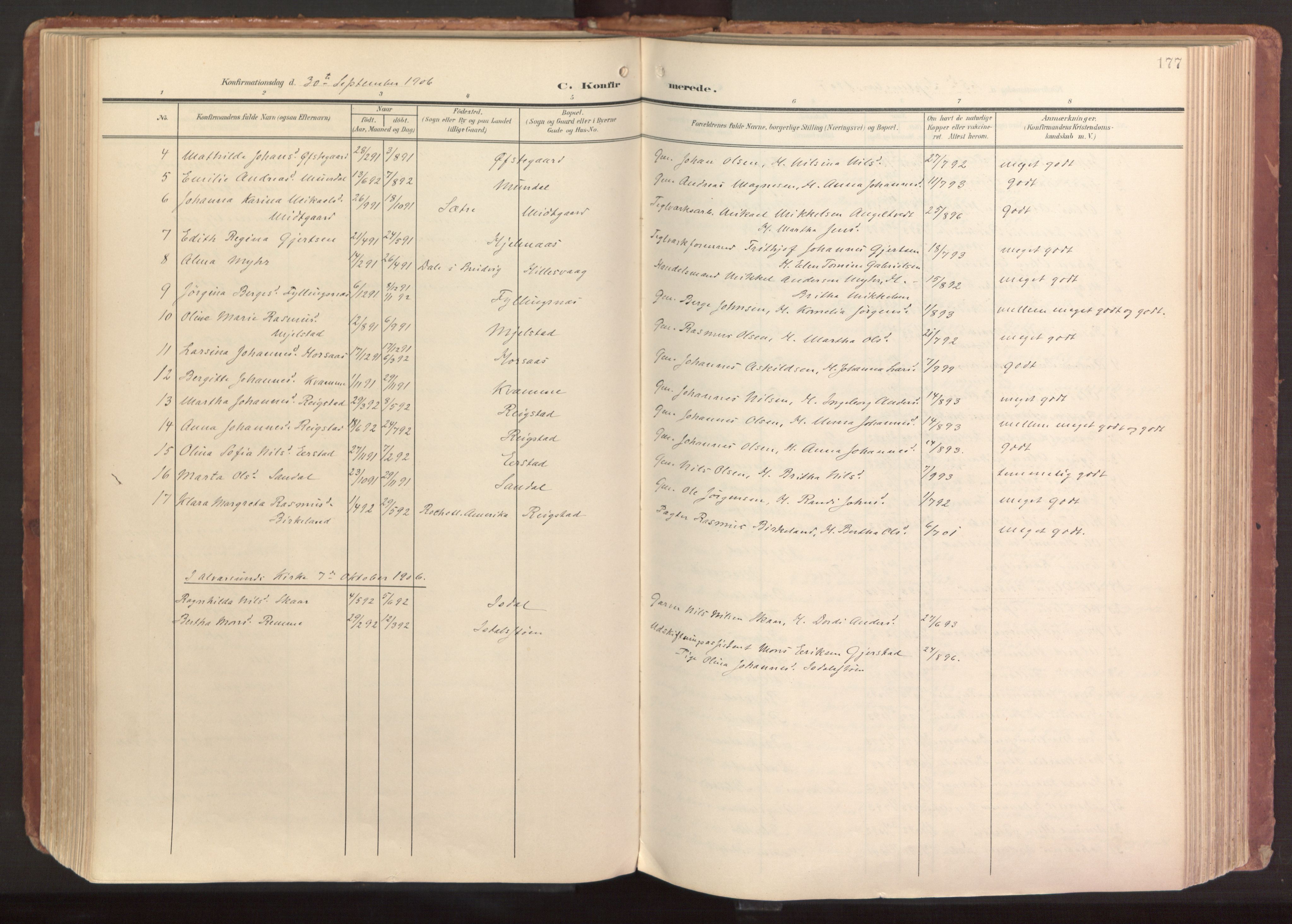 Hamre sokneprestembete, AV/SAB-A-75501/H/Ha/Haa/Haab/L0002: Parish register (official) no. B 2, 1905-1924, p. 177