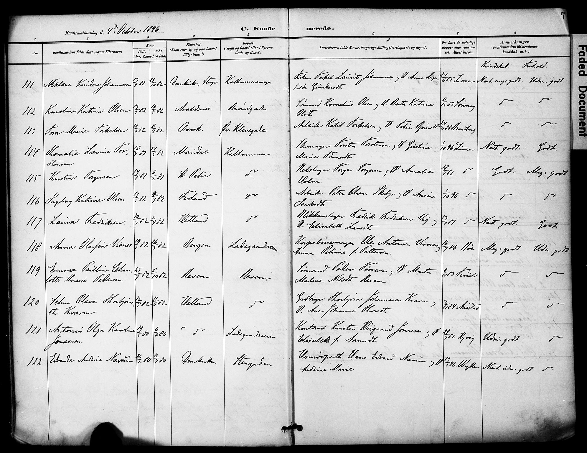 Domkirken sokneprestkontor, AV/SAST-A-101812/001/30/30BA/L0031: Parish register (official) no. A 30, 1896-1916, p. 7