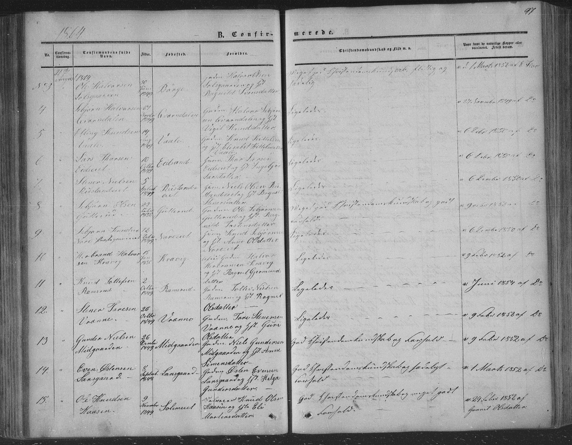 Nore kirkebøker, AV/SAKO-A-238/F/Fa/L0002: Parish register (official) no. I 2, 1856-1871, p. 97