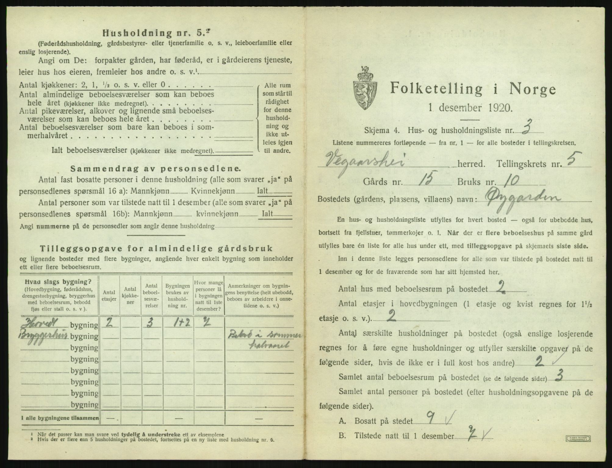 SAK, 1920 census for Vegårshei, 1920, p. 258