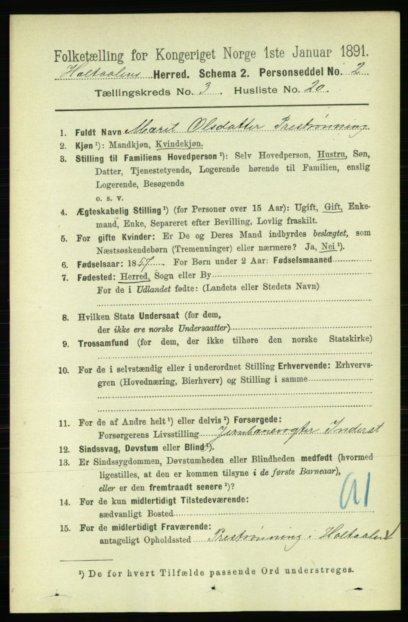 RA, 1891 census for 1645 Haltdalen, 1891, p. 979