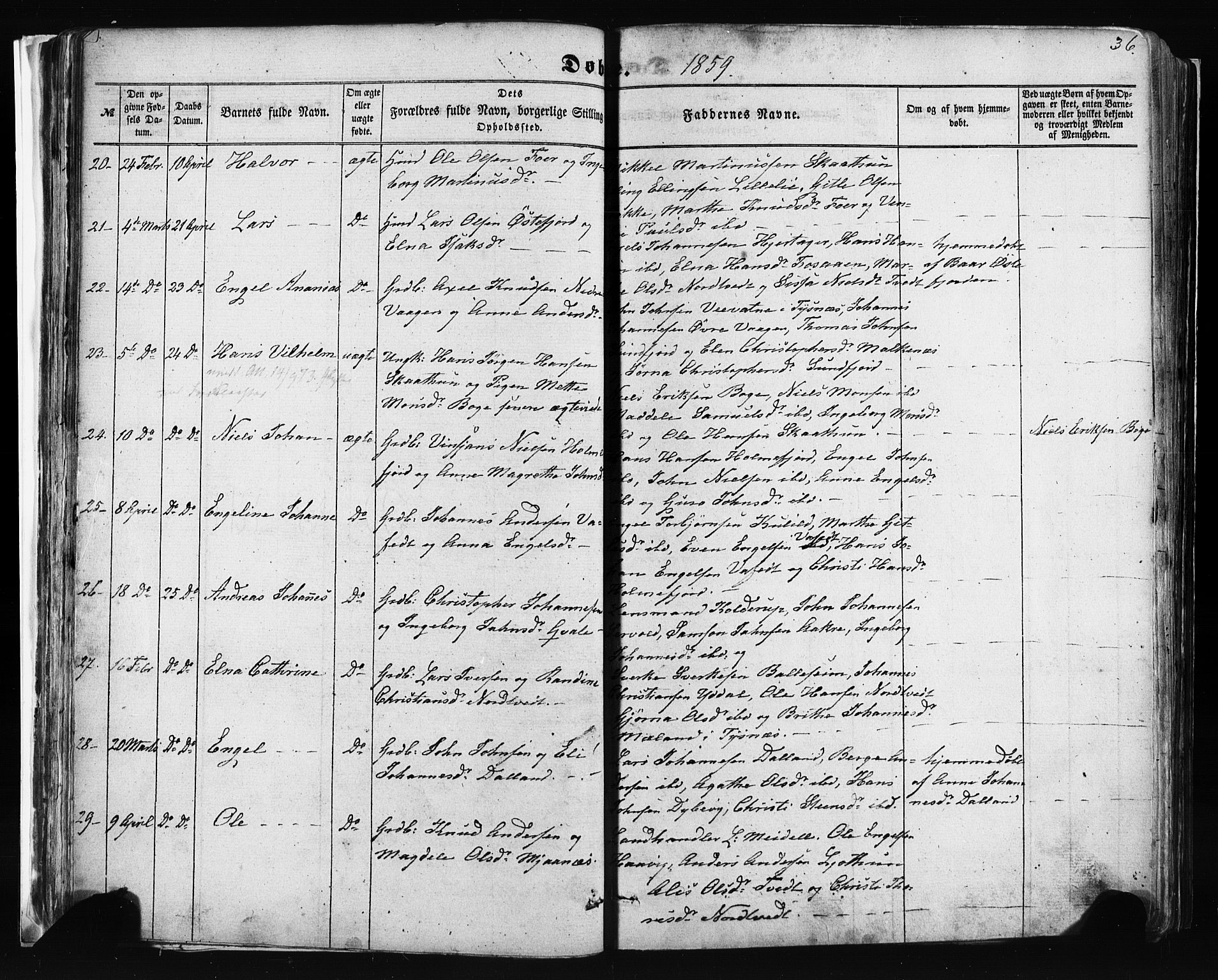 Fusa sokneprestembete, AV/SAB-A-75401/H/Haa: Parish register (official) no. A 1I, 1855-1879, p. 36