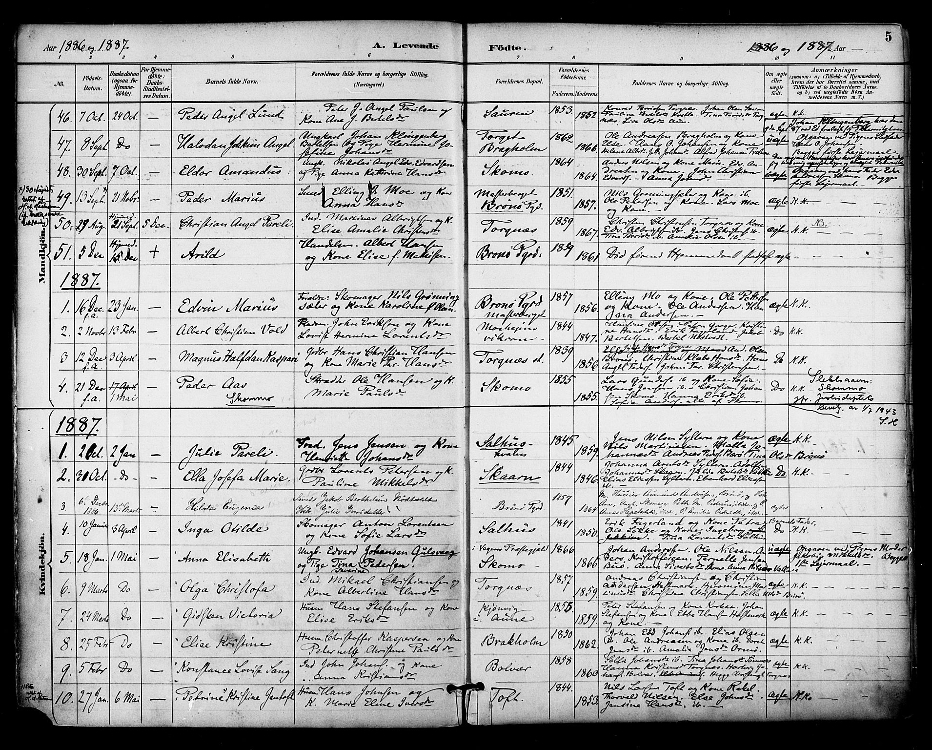 Ministerialprotokoller, klokkerbøker og fødselsregistre - Nordland, SAT/A-1459/813/L0200: Parish register (official) no. 813A10, 1886-1900, p. 5