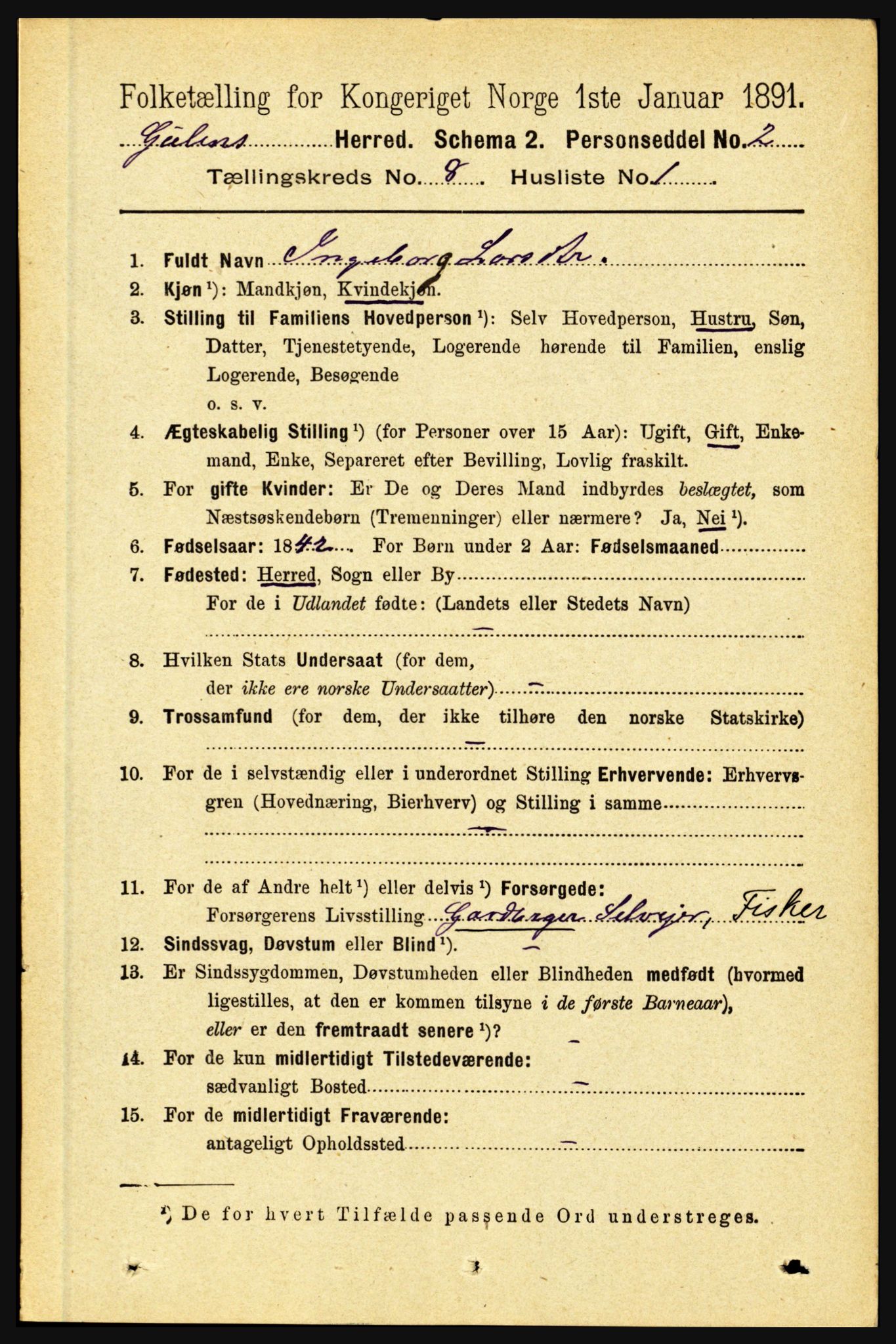 RA, 1891 census for 1411 Gulen, 1891, p. 2446