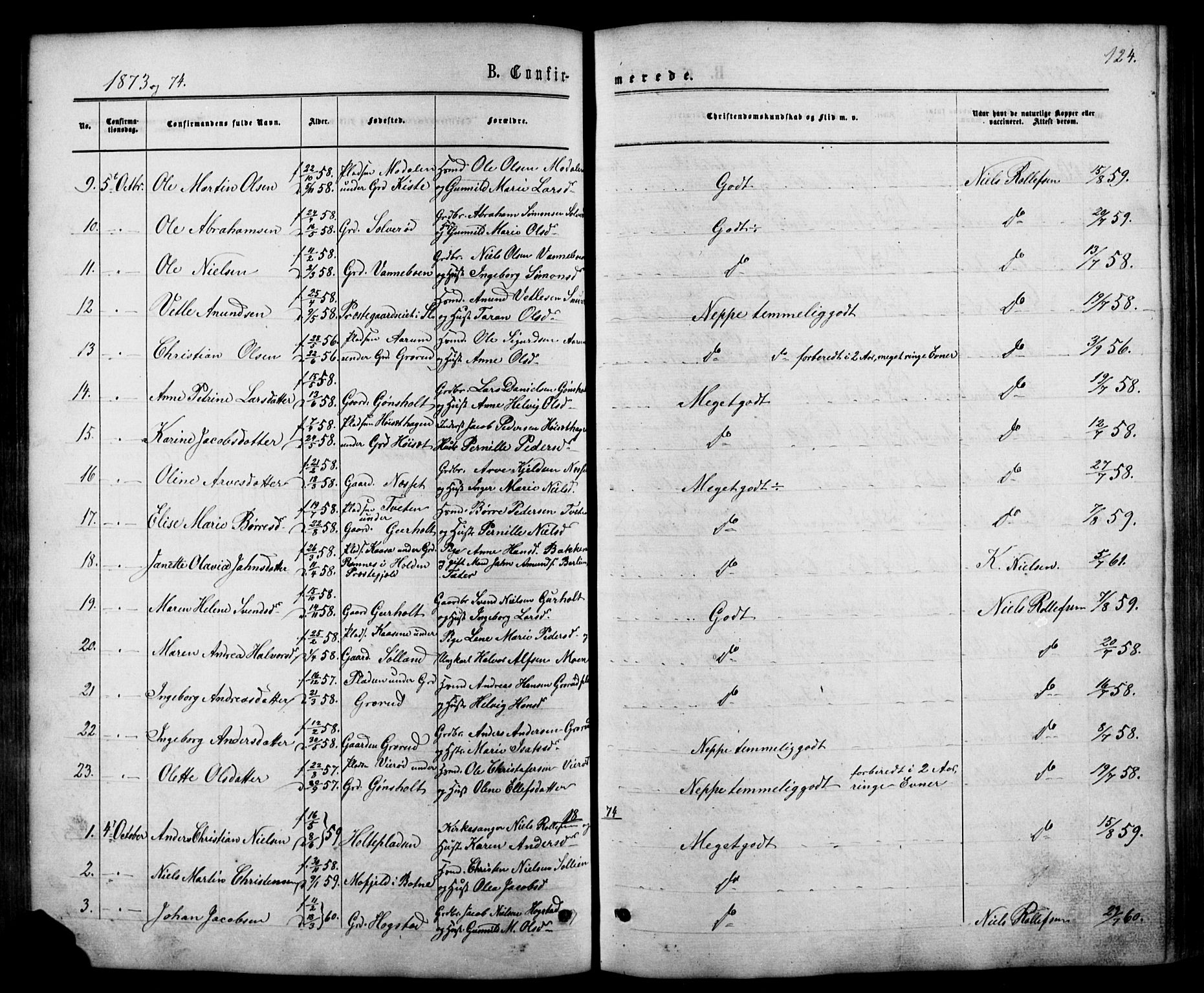 Siljan kirkebøker, SAKO/A-300/G/Ga/L0002: Parish register (copy) no. 2, 1864-1908, p. 124