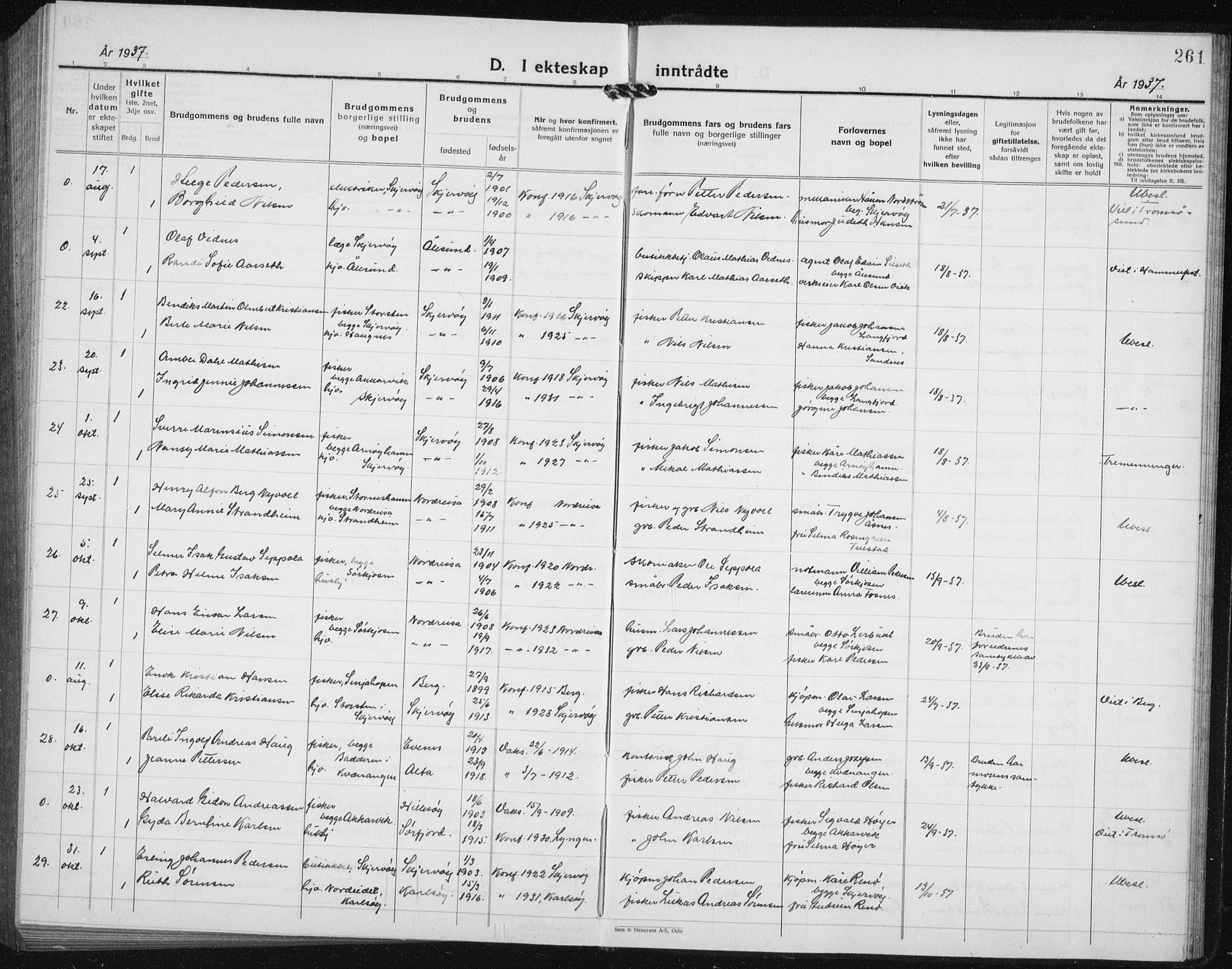 Skjervøy sokneprestkontor, AV/SATØ-S-1300/H/Ha/Hab/L0010klokker: Parish register (copy) no. 10, 1927-1941, p. 261