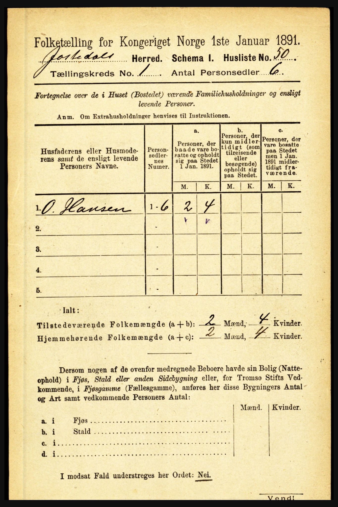 RA, 1891 census for 1427 Jostedal, 1891, p. 63