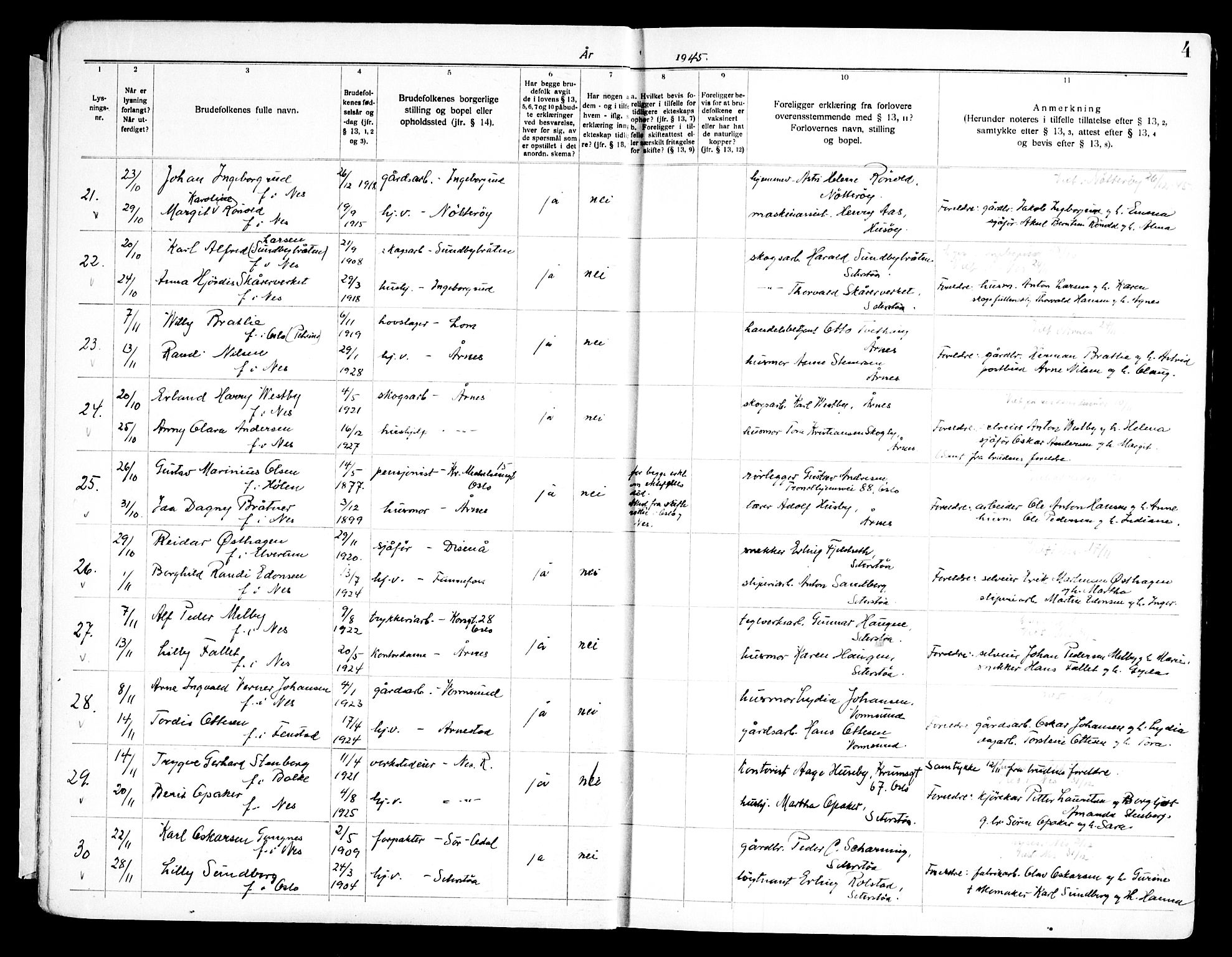 Nes prestekontor Kirkebøker, AV/SAO-A-10410/H/L0003: Banns register no. 3, 1942-1972, p. 4