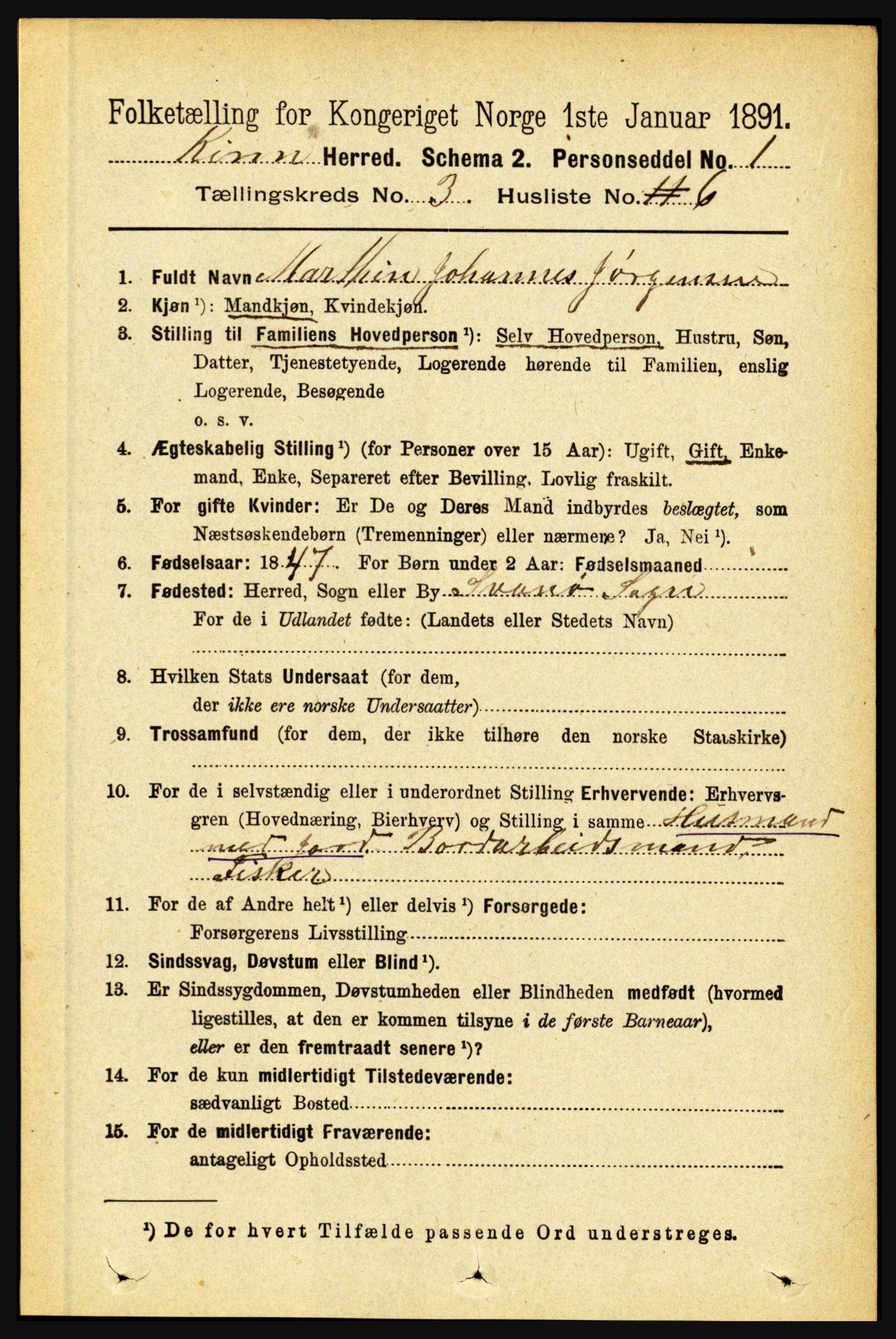 RA, 1891 census for 1437 Kinn, 1891, p. 980