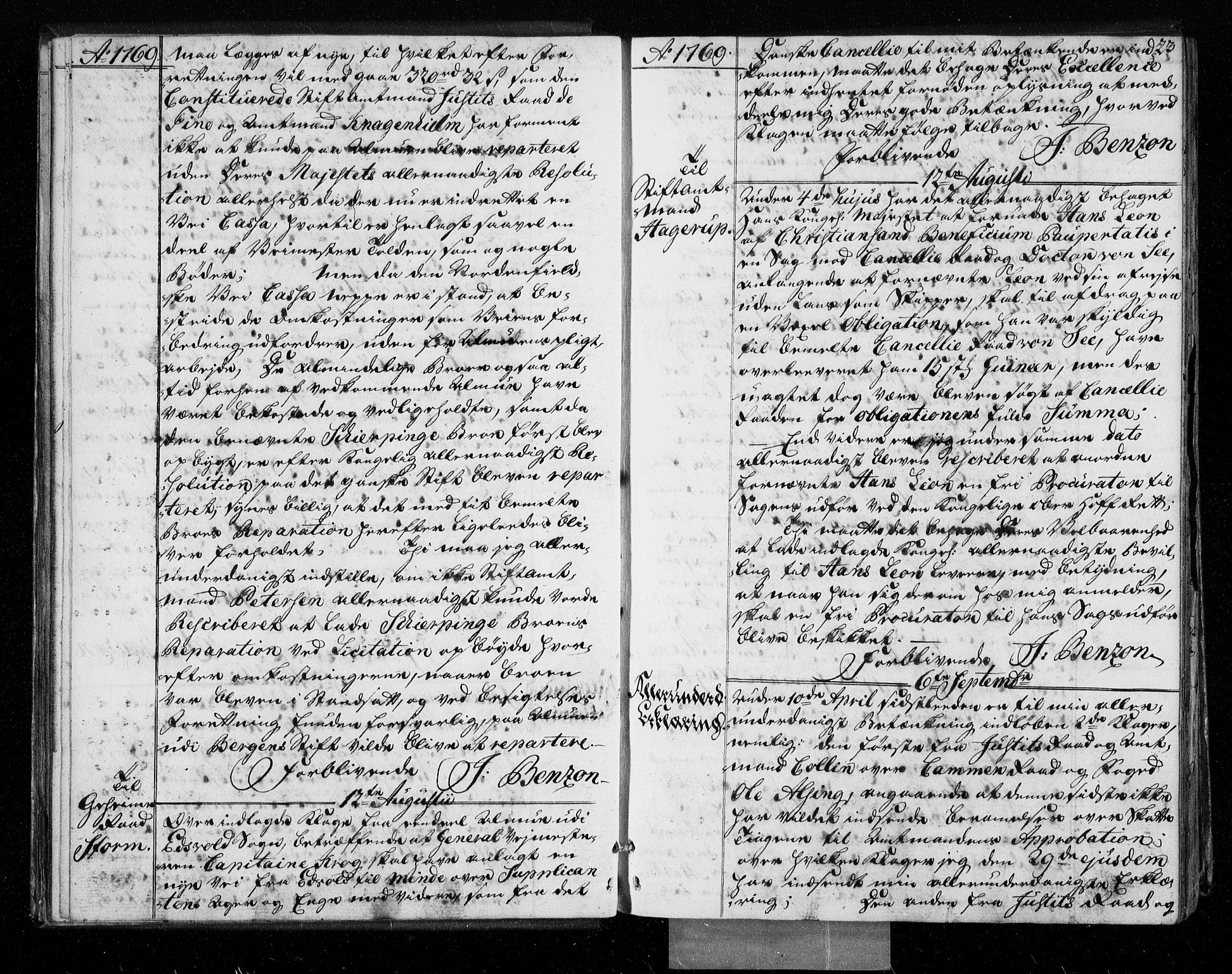 Stattholderembetet 1572-1771, AV/RA-EA-2870/Bf/L0008: Stattholderprotokoll (allmenn kopibok), 1769-1770, p. 22b-23a