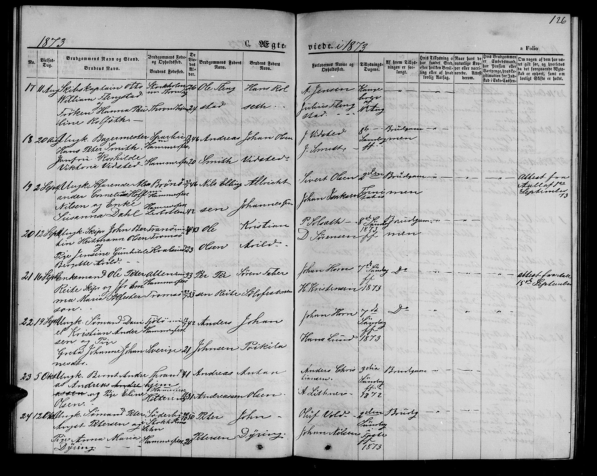 Hammerfest sokneprestkontor, AV/SATØ-S-1347/H/Hb/L0004.klokk: Parish register (copy) no. 4, 1869-1877, p. 126